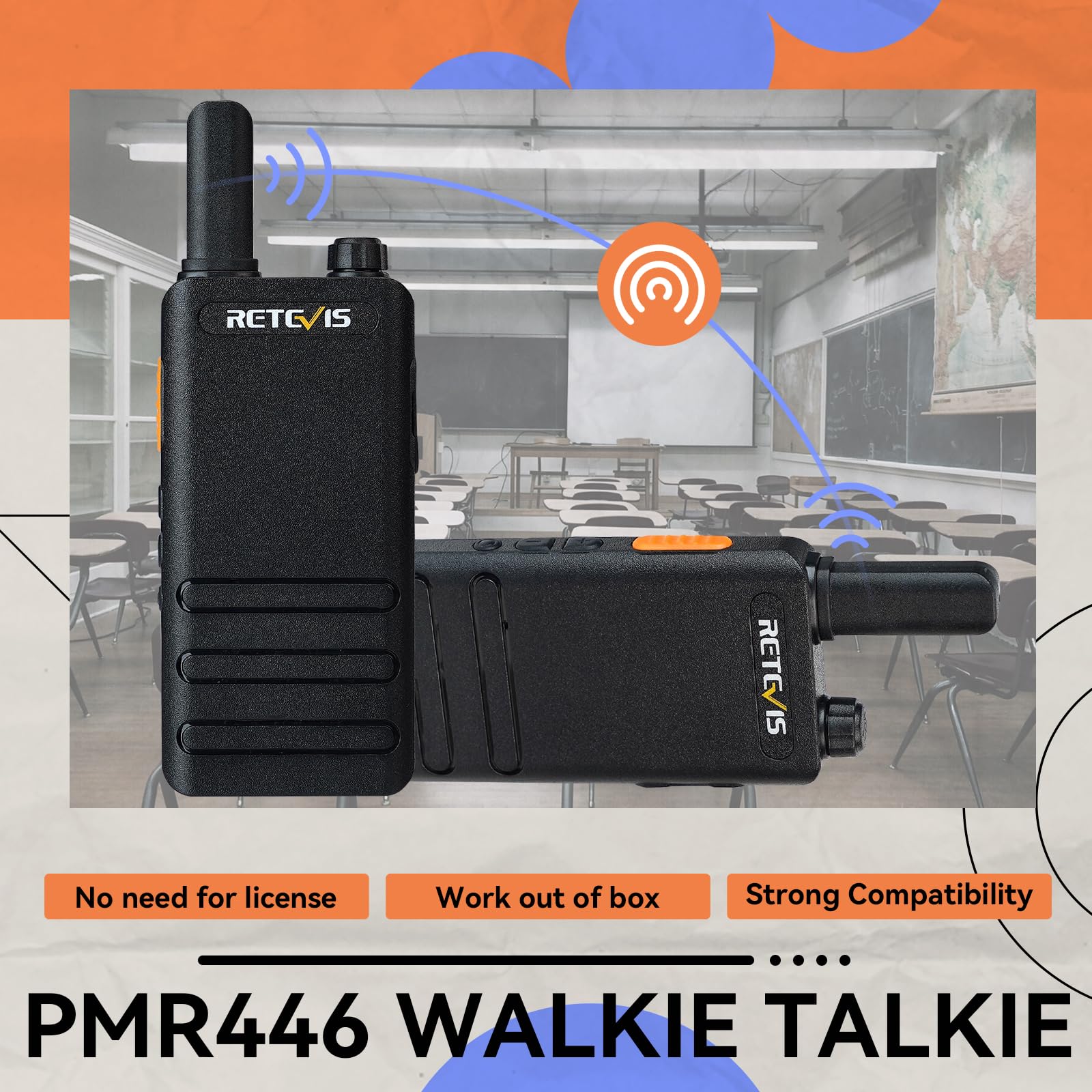 Retevis Talkie-Walkie RT622P, PMR 446 Talkie-Walkie Professionnel avec Écouteurs Rechargeables, 1620 mAh, VOX, 16 CTCSS DCS Talkie-Walkie Portable Léger pour Écoles, Hôtels (10 Pièces, Noir)