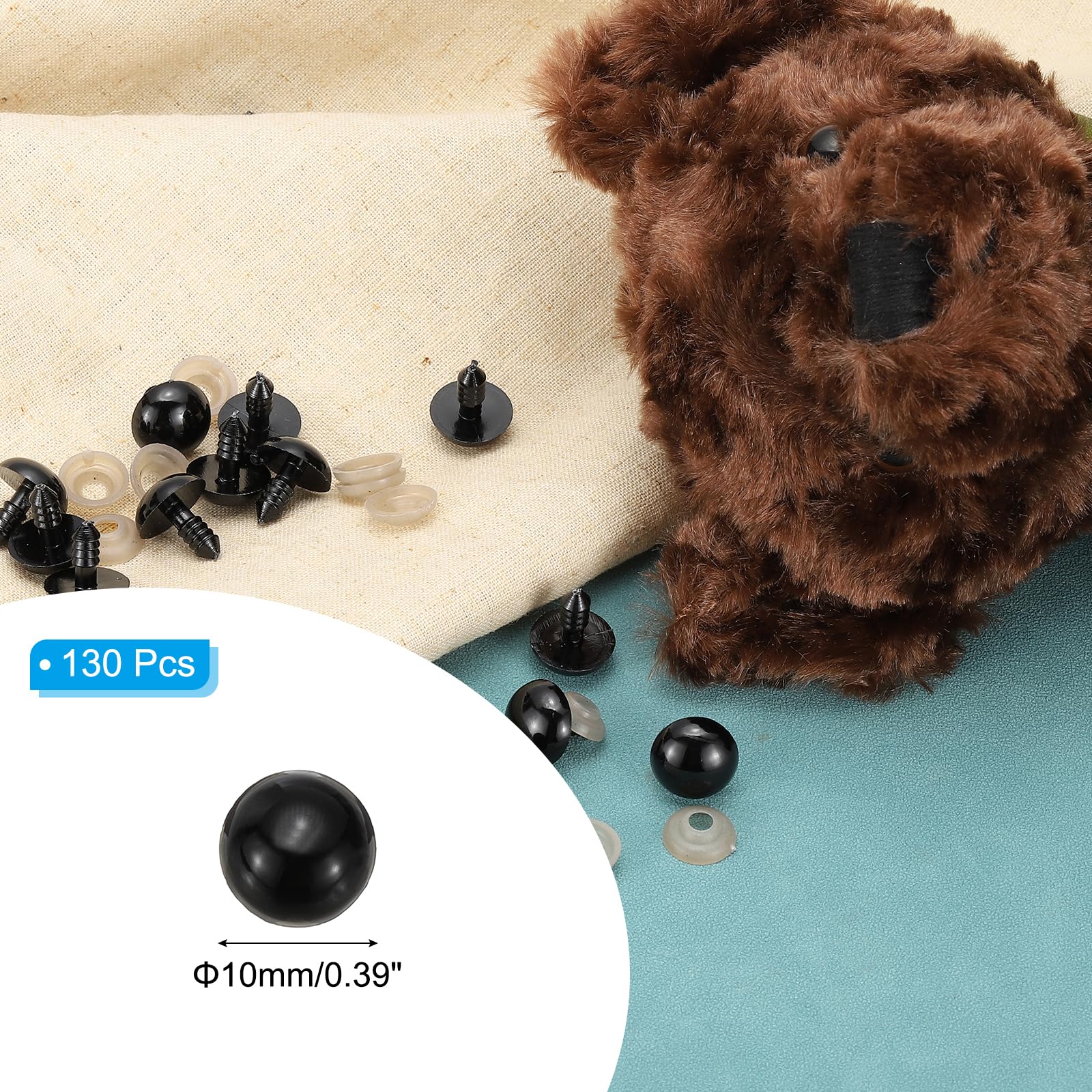 PATIKIL 10mm Black Plastic Safety Eyes, 200 Pcs, Craft Eyes for Dolls Crochet Toys, DIY Crafts, All Ages, Unisex, Not Foldable - Image 2