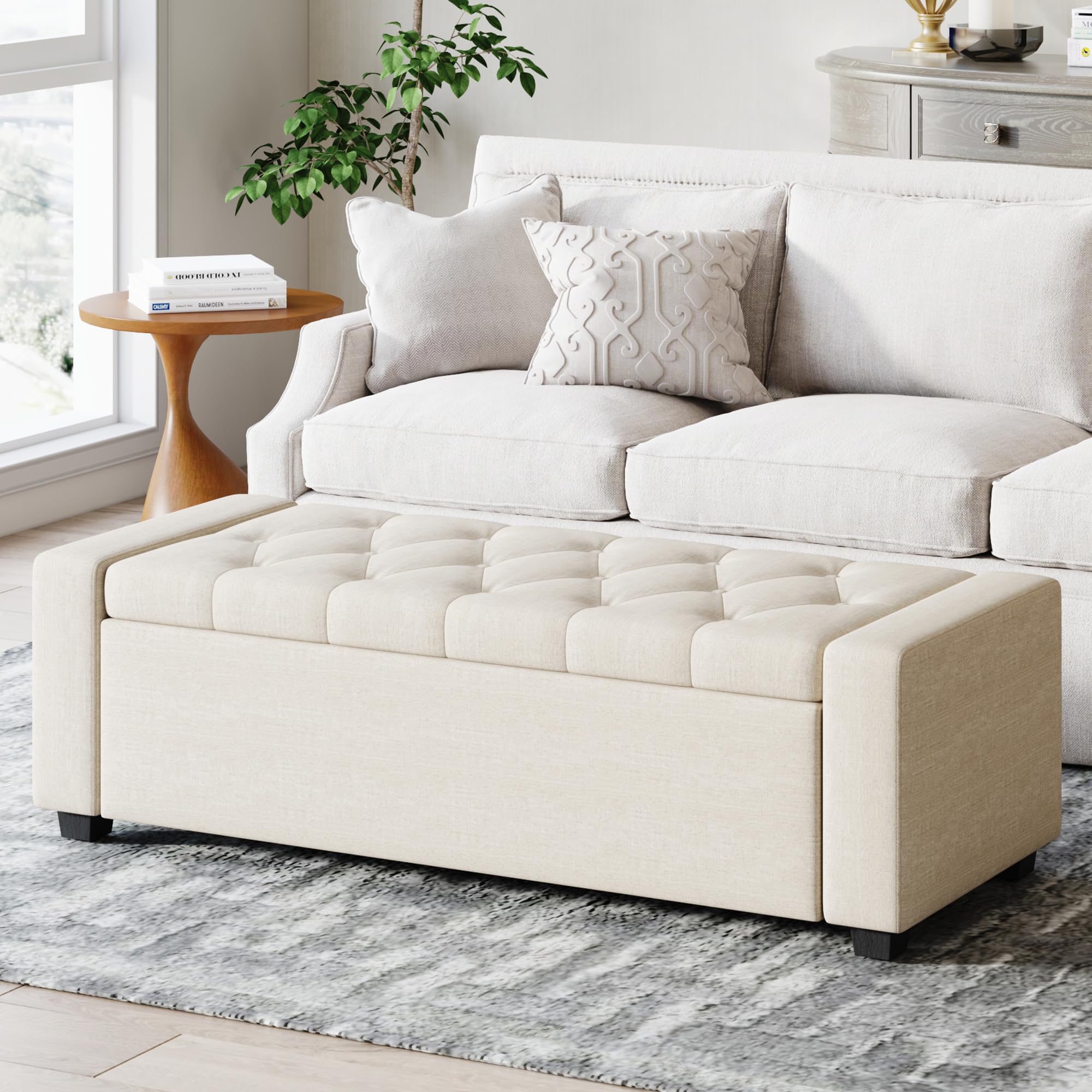 Atrtivoent Ottoman with Storage Bench,Large Storage Ottoman Entryway Benches Ottoman Bench with Cushion and Safety Hinge