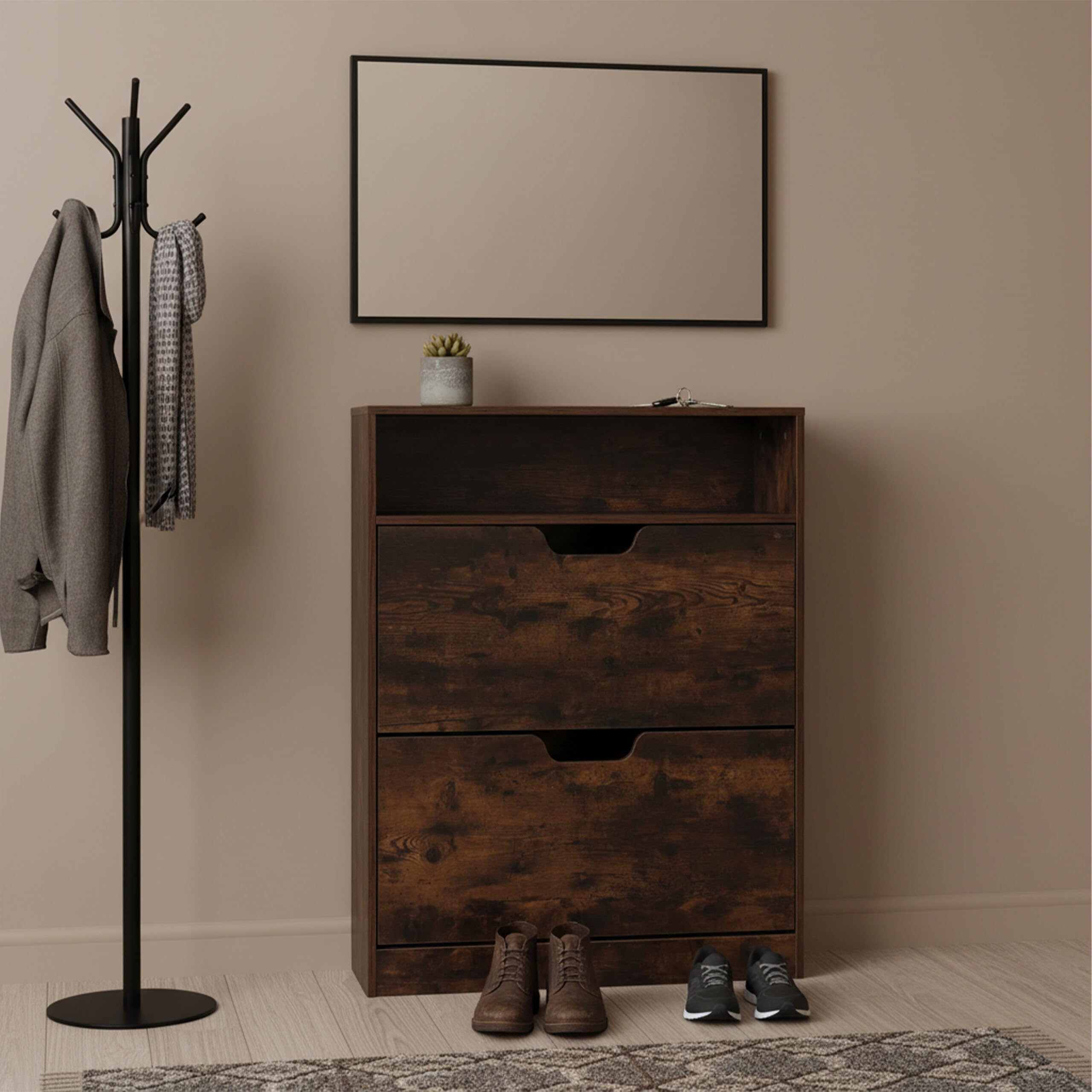 Relaxdays Scarpiera, HBT: 102x80x24 cm, 12 Paia, 2 ribalte, Ingresso, Stretta, Moderna, Marrone