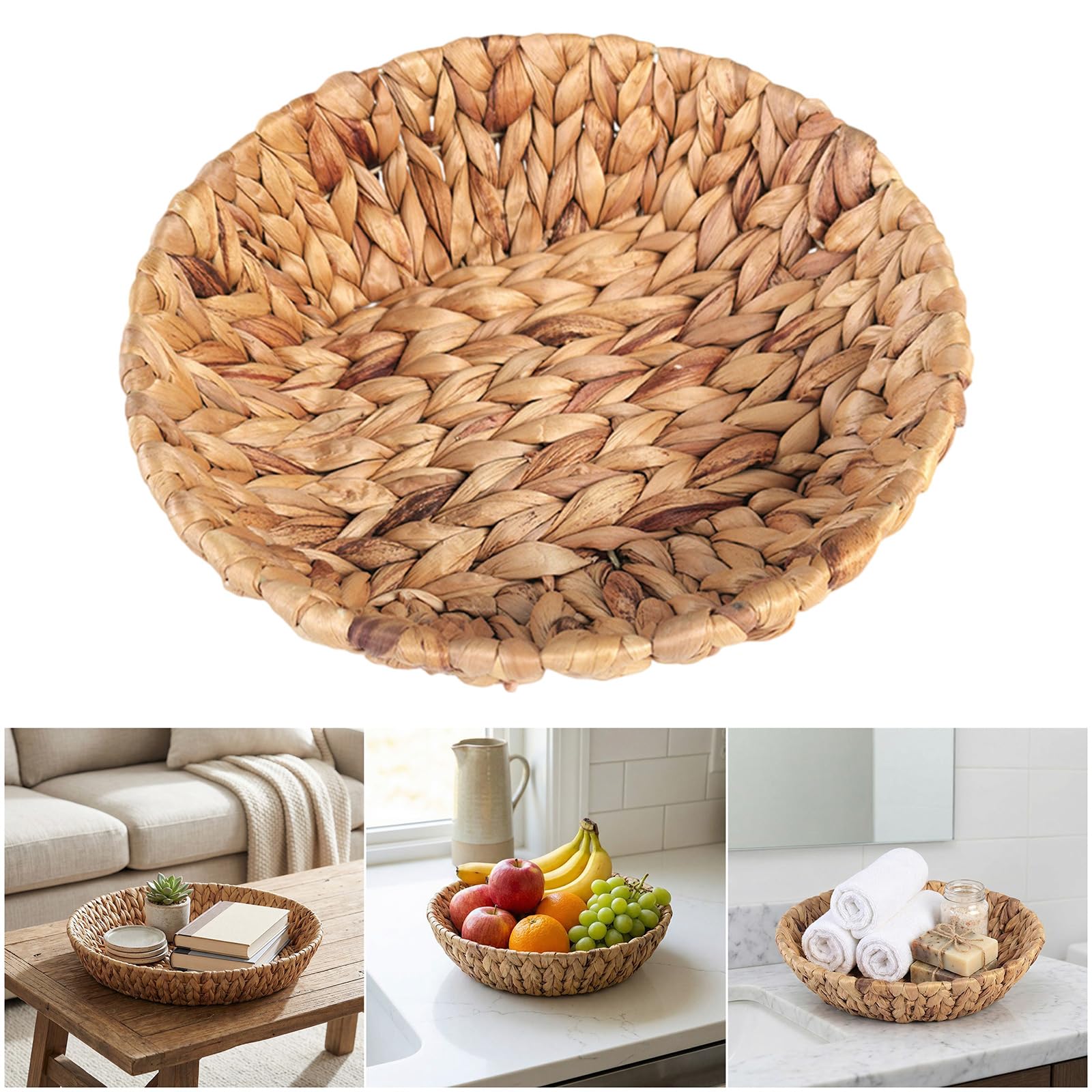 Cesto portaoggetti Rotondo in Fibra Naturale Realizzato in giacinto d ' Acqua, Ideale per Mantenere Lo Spazio in Ordine e Soluzione archiviazione Decorativa ordinata