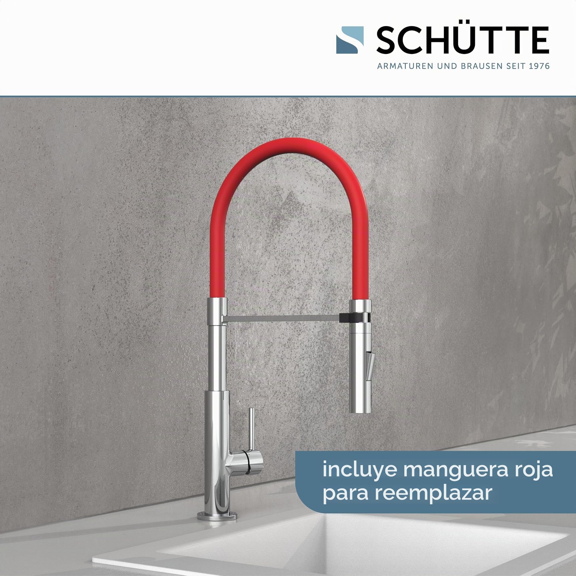 SCHÜTTE Stilo 79180 - Grifo de cocina con ducha extraíble, grifo giratorio de 360 grados para cocina, grifo mezclador monomando en cromo/negro
