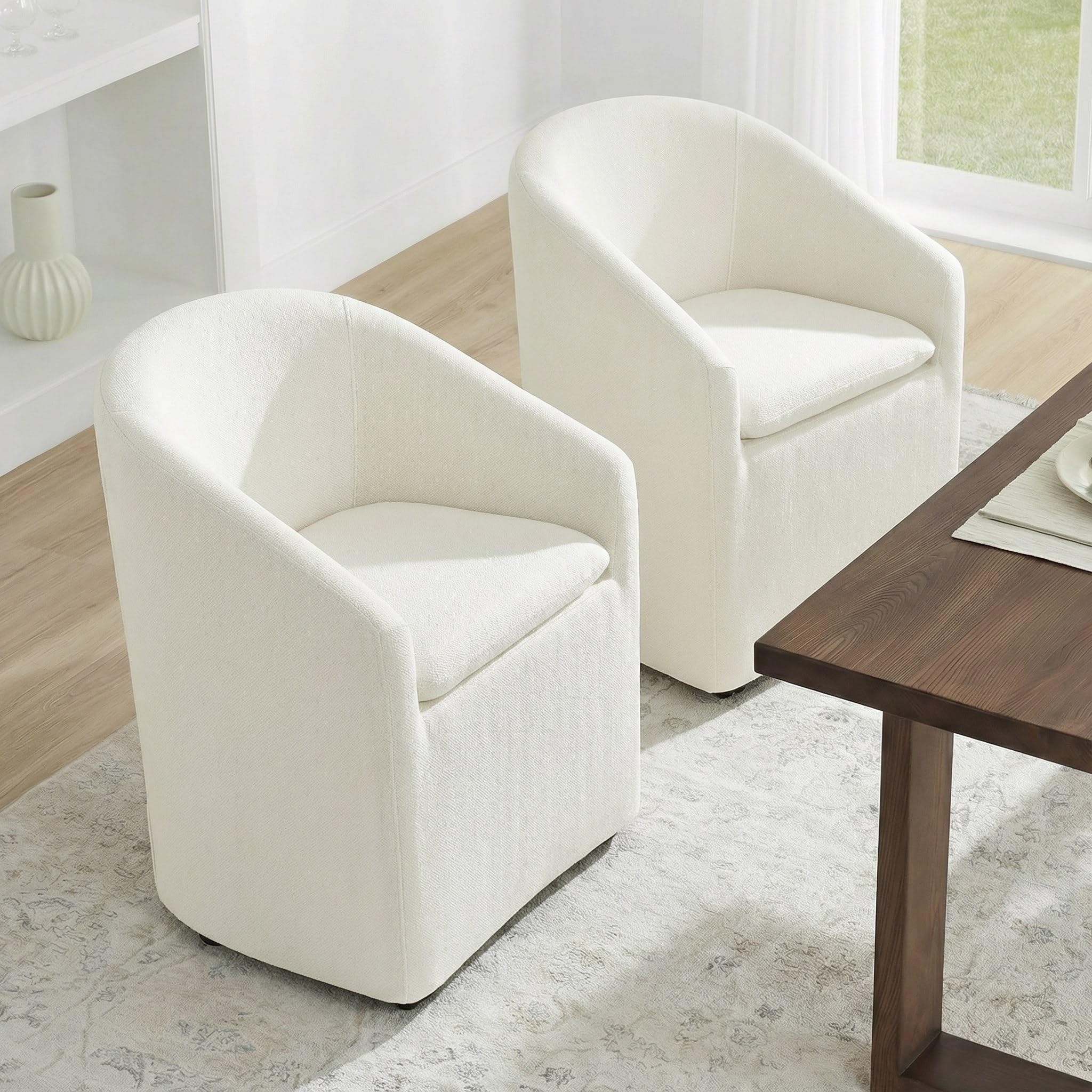 KISLOT Upholstered Dining Chairs Set of 2 with Casters, Beige