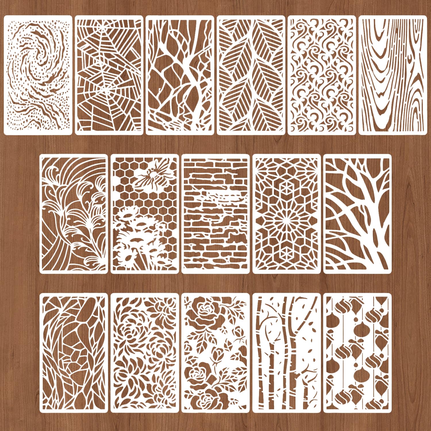 REEKNOKOL Flower Texture Stencils, 16 Pcs Stencils for Crafts Reusable Wood Grains Painting Template for Painting DIY Art Crafts Scrapbook Wall Décor (10.2x17.8cm) — image 1