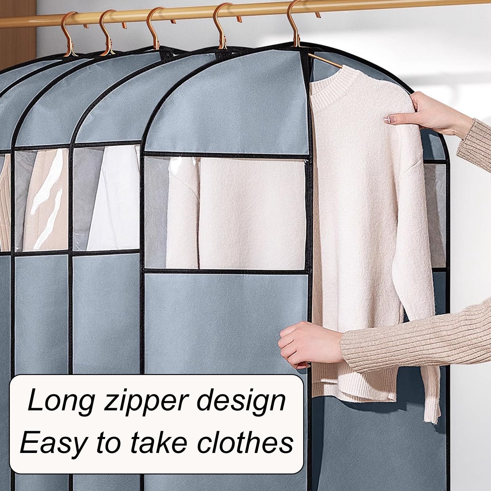 Genérico Bolsas para Ropa de Tela no Tejida, Paquete de 5 Unidades con Ventana Transparente, Cierre Inferior, adecuadas para Trajes, Abrigos Largos y Vestidos (60 x 110 cm / 24 x 43 Pulgada