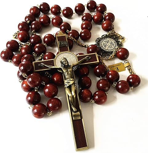 elegantmedical Rosario de pared de madera de palisandro rojo grande de 0.787 in, Crucifijo de San Benito, Crucifijo boscoso, regalos católicos