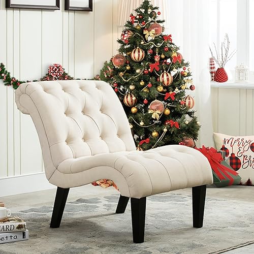 Miniatura 56 de Yongqiang Silla decorativa para dormitorio, sala de estar, moderna silla esquinera tapizada con botones y sin brazos con patas de madera Poliuretano