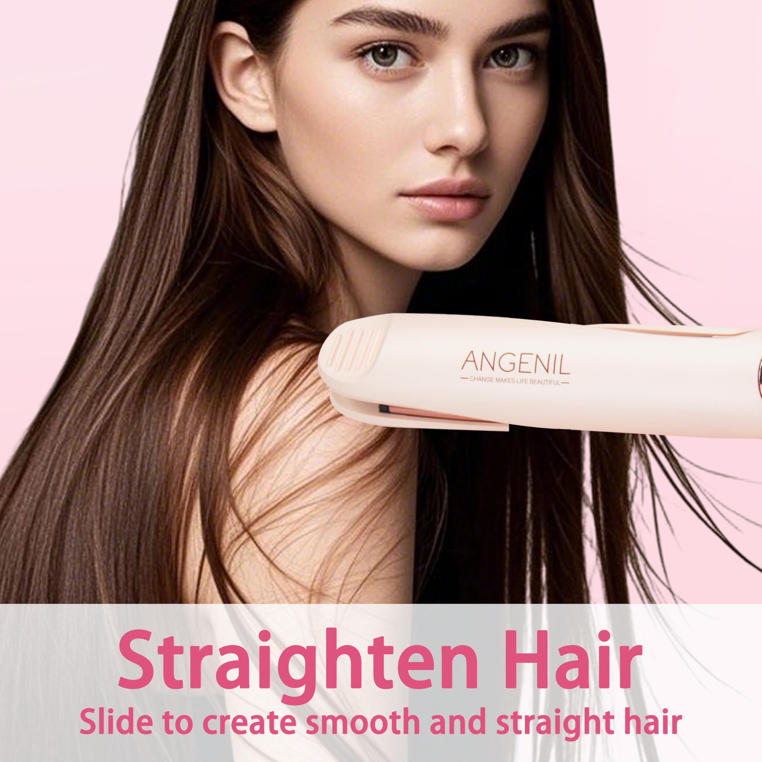 ANGENIL Lisseur Ceramic Twist pour femmes, lisseur et fer à boucler 2 en 1 pour lisser, boucler, onduler, fer à lisser rond rose double tension avec tapis en silicone résistant à la chaleur