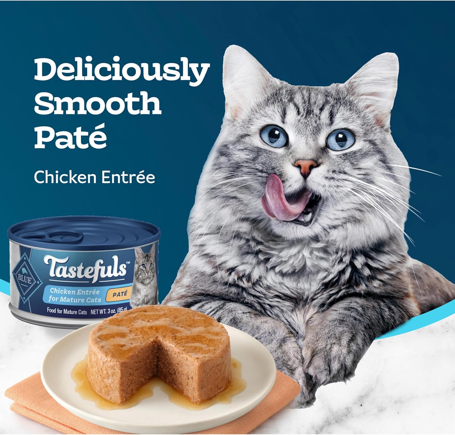 Blue Buffalo Tastefuls Wet Cat Food Paté for Mature Cats, Made with Natural Ingredients | Chicken Entrée, 3-oz. Can (24 Count)
