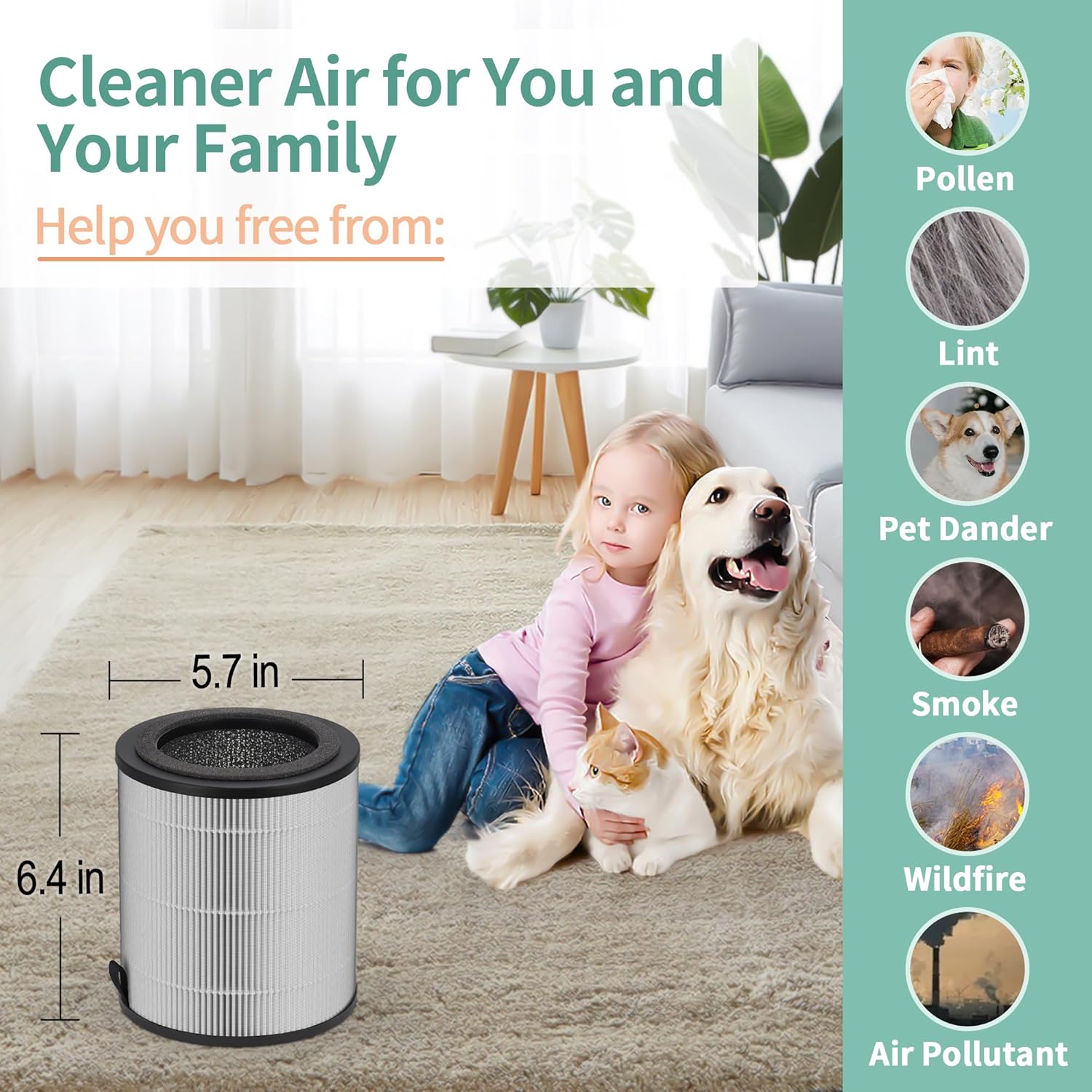 JF 100 Replacement Filter Compatible with Jafanda Air Puri-fier Filter JF100, 3-Stage Filtration with High-Efficiency Activate Carbon, Compare to Part# JF100-RF, 4-Pack