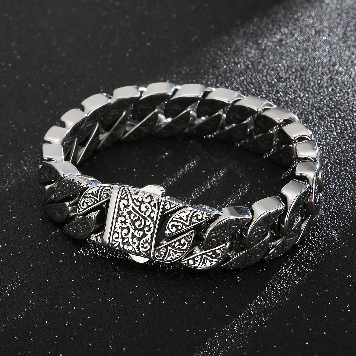 Ivy Engraved Chain Bracelet For Men Silver Personalized Jewelry For Men Bracelet Stainless Steel 7.68in/8.07in/8.46in/8.85in/9.25in - Image 2