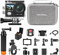 AKASO Brave 4 4K 30FPS Action Camera Bundle: 20MP EIS, 131ft Waterproof, Dual Screen, Floating Grip & Helmet Mounts