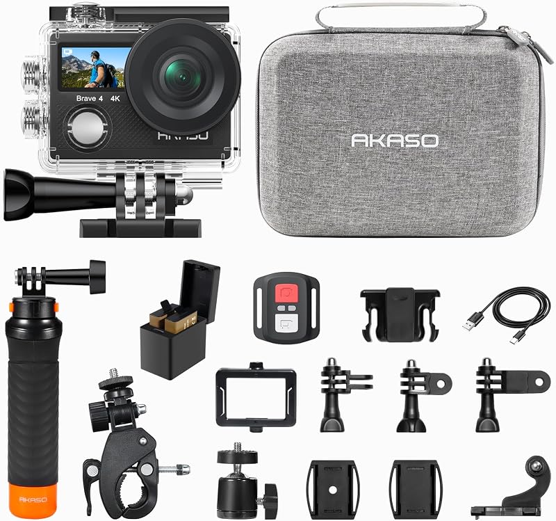 Brave 4 Action Camera with Floating Hand Grip and Carrying Bag Bundle | 20MP EIS WiFi 170° FOV 5X Zoom Waterproof Underwater Camera for Snorkel, Travel, Bicycle, Helmet, Motorcycle Accessories Kit