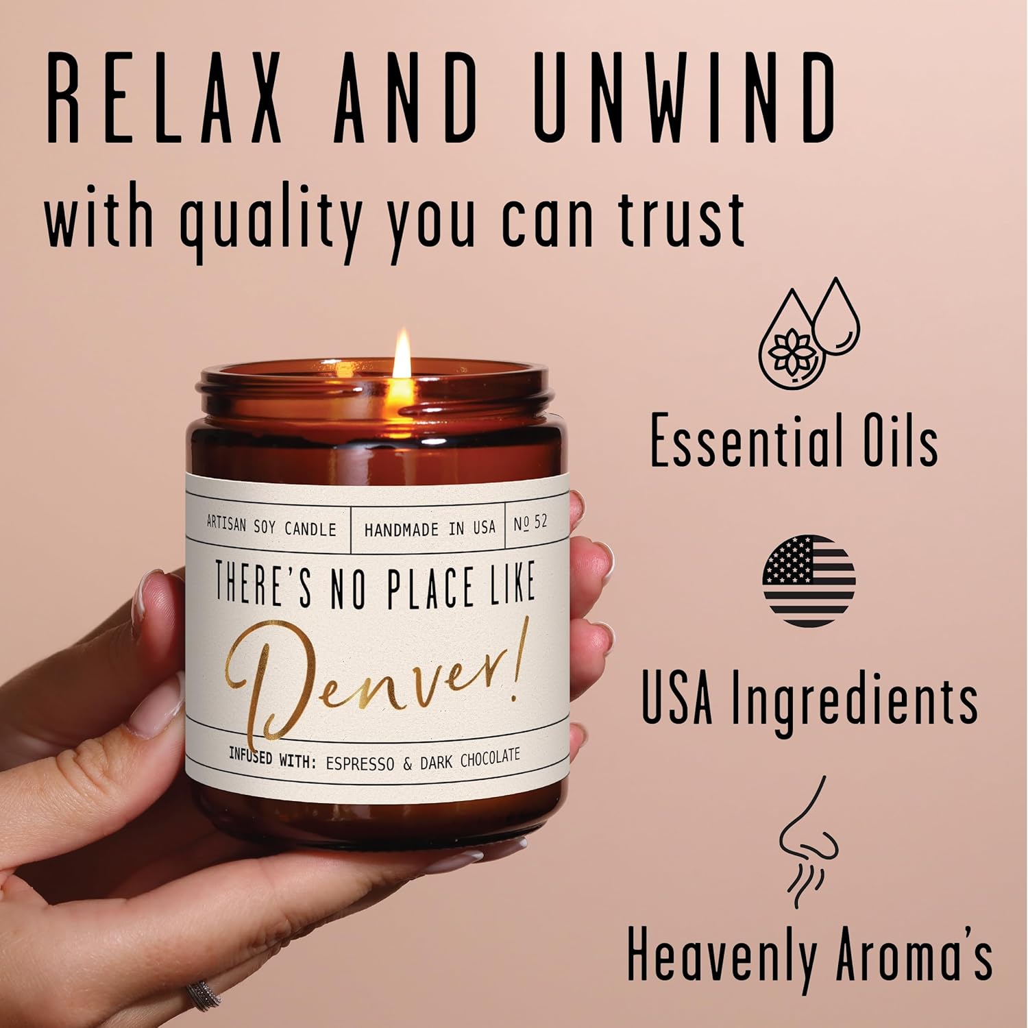 Denver Gifts, Denver Decor for Home - 'There's No Place Like Denver Candle, w/Mountain Air & Forest Pine I Denver Souvenirs I 9oz Jar, 50Hr Burn, Made in USA - Image 5