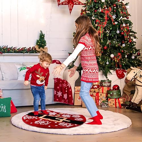 Miniatura 6 de Ceenna Alfombra de baño de Navidad, tapete de baño con cinturón de Papá Noel, tapete de baño absorbente de 24 x 24 pulgadas, tapete antideslizante y