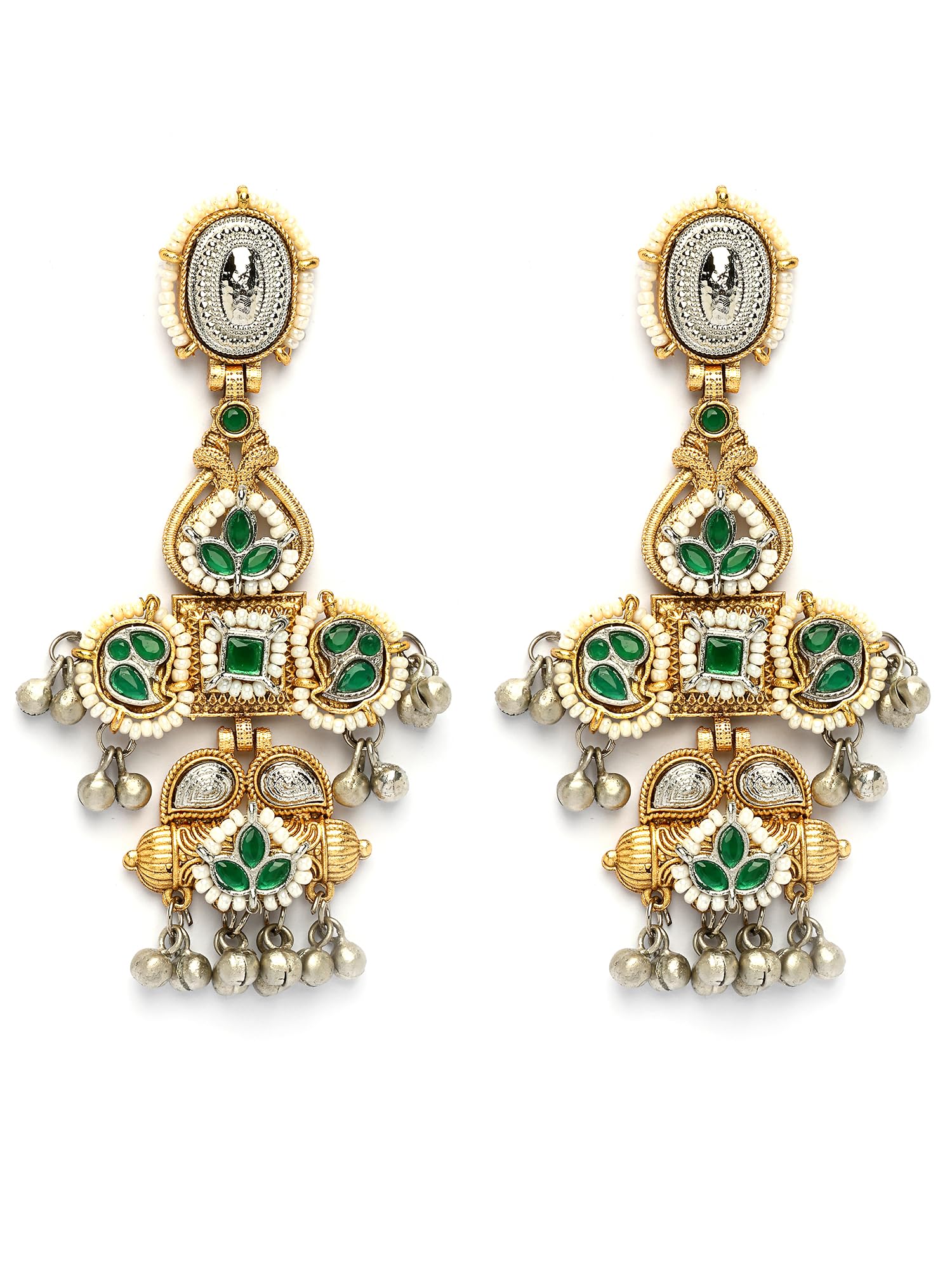 karatcart Designer Silver and Gold Plated Green Stone Dangler Earrings for Women-picture-39