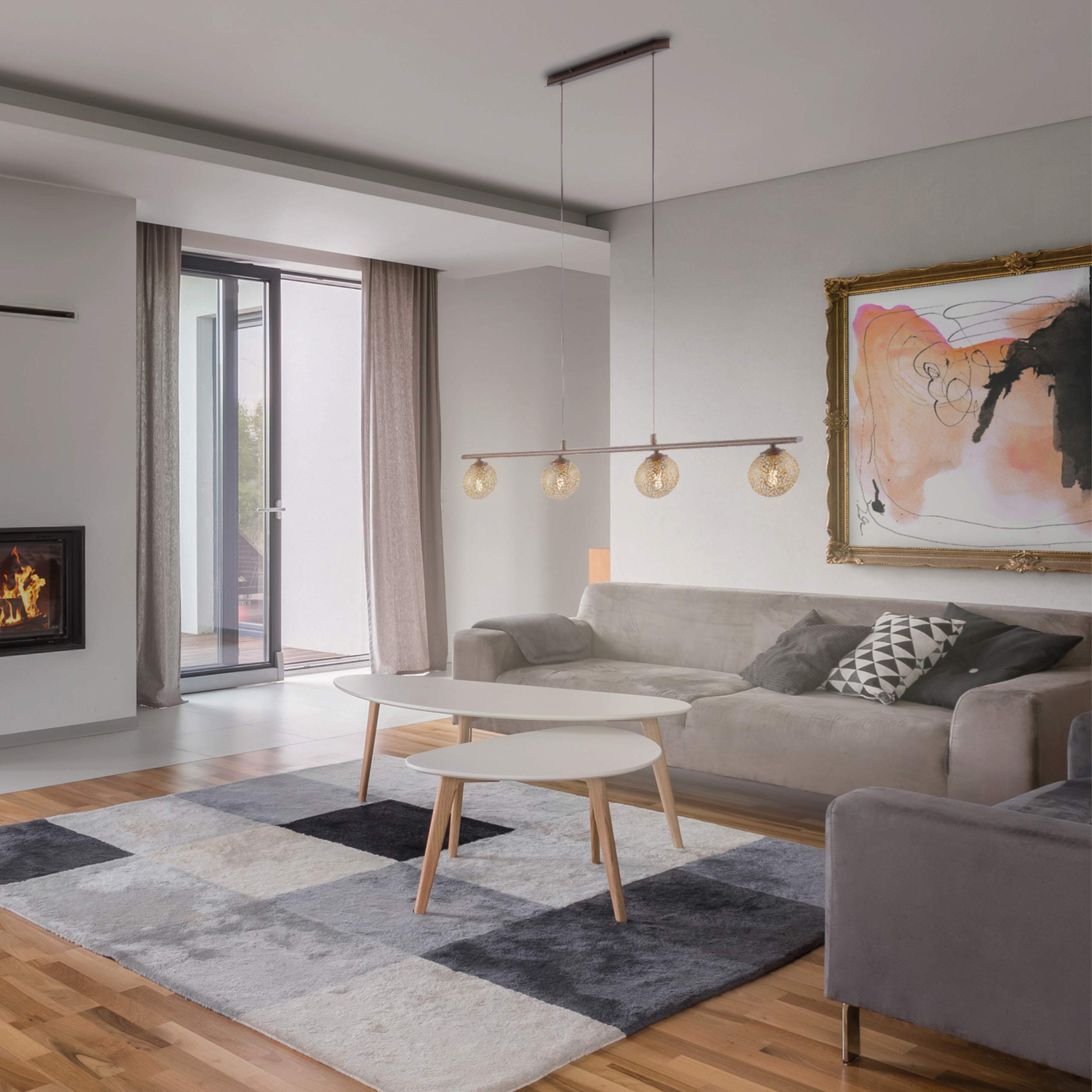SellTec LED Pendelleuchte Kugel rost Landhaus, warmweiß G9 wechselbar Kugel