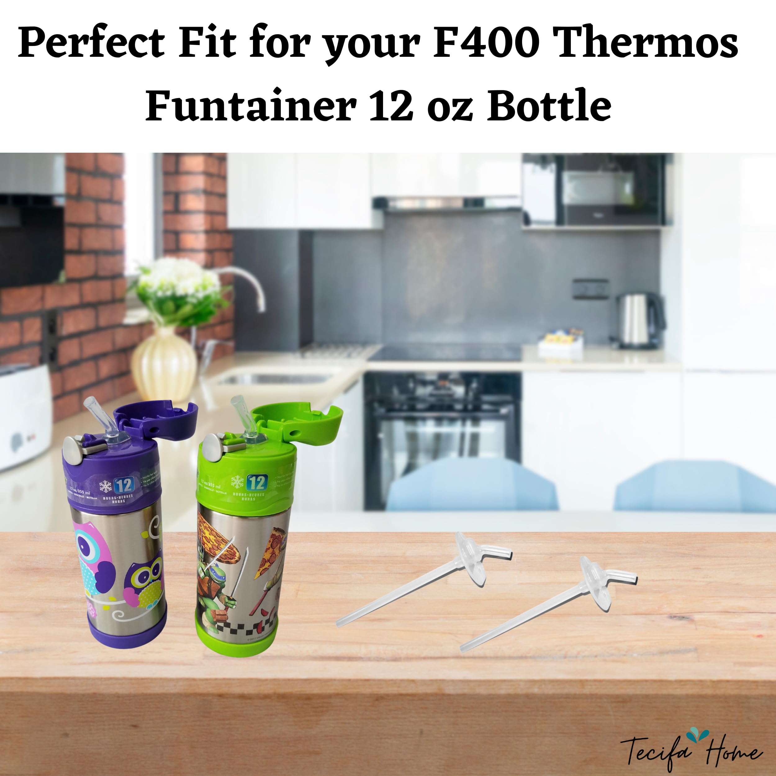 2 sets Replacement Straw for Thermos Funtainer F400 12 oz Water Bottle without Handle Carrying Loop on the Lid with 2 Stainless Steel Straw Cleaning Brush Amazon Home