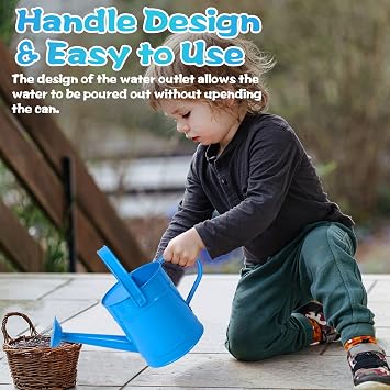 Blue Metal Watering Can, 1.5L for Kids Comfort Handle
