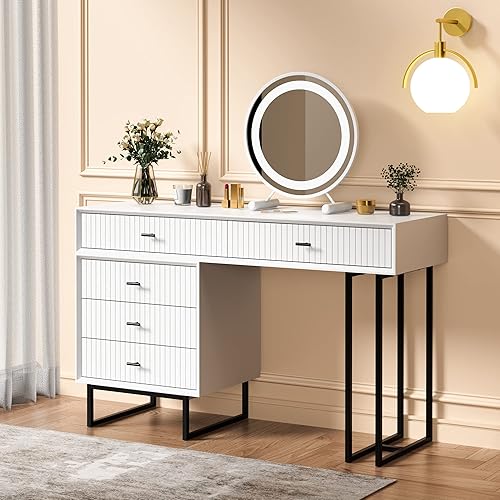 Anbuy Makeup Vanity Desk Set with Drawers, Large Modern Makeup Dressing Table Bedroom Vanity Sets Storage Dresser Furniture Set