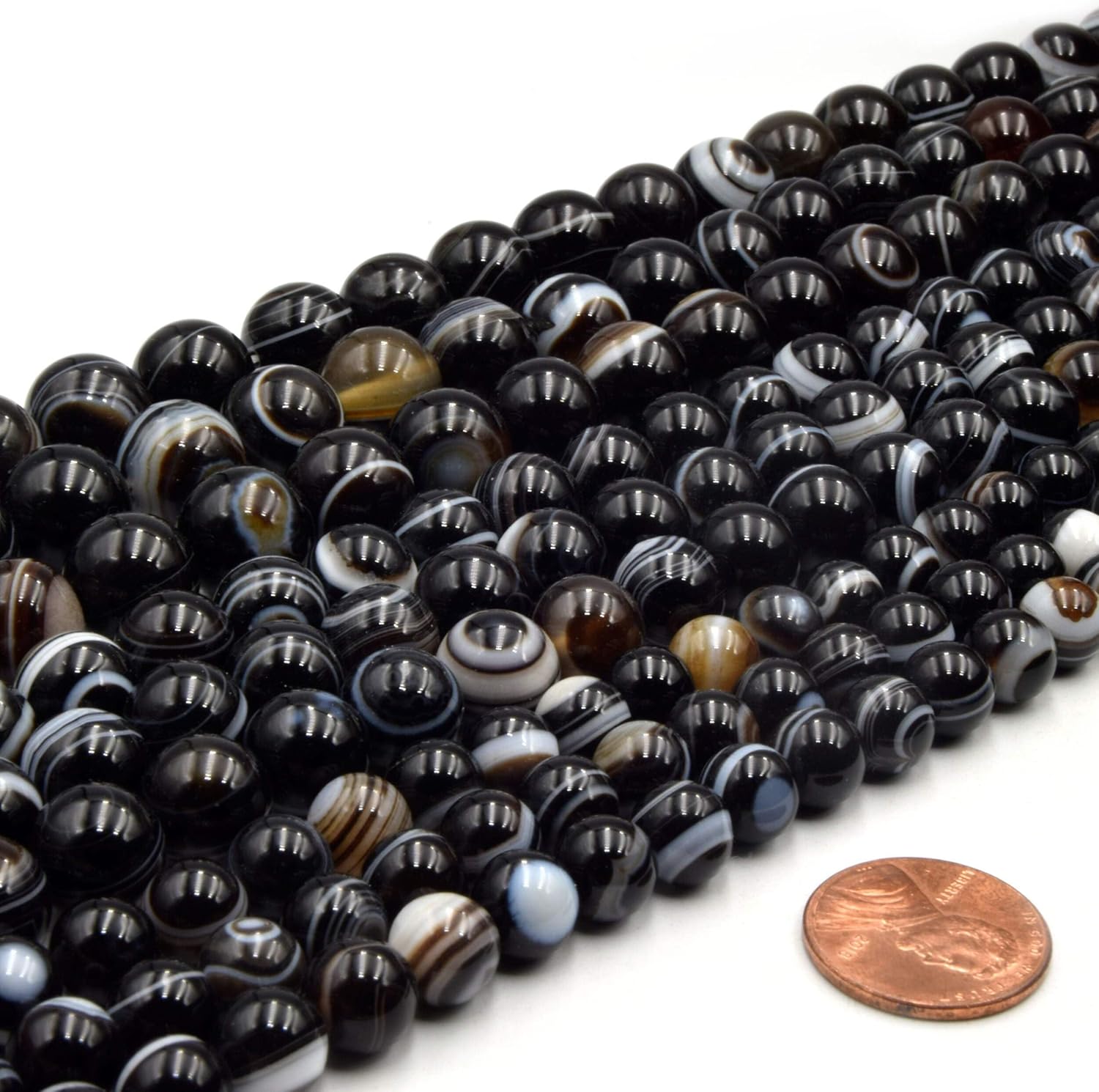 Black Sardonyx Beads | Natural Tibetan Agate Eye Beads | Smooth Round Gemstone Beads | 12mm