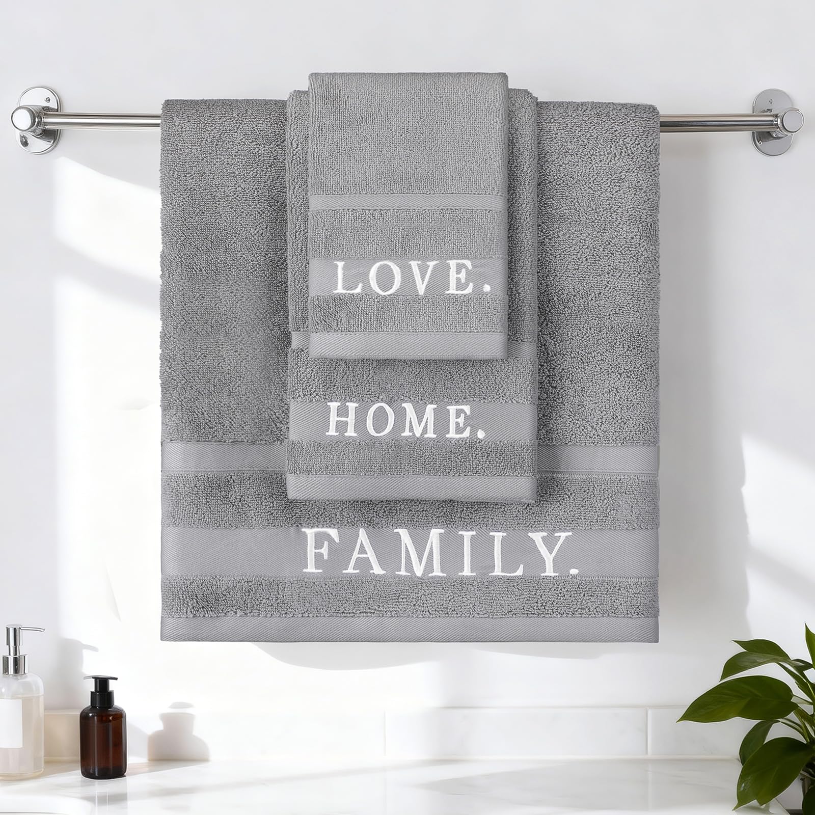 Hahafelt Set di 3 asciugamani da bagno, 1 asciugamano da bagno e 1 panno per le mani e il lavaggio, 100% cotone, ricamati di grandi dimensioni, 500 g/m², altamente assorbenti, per casa, bagno