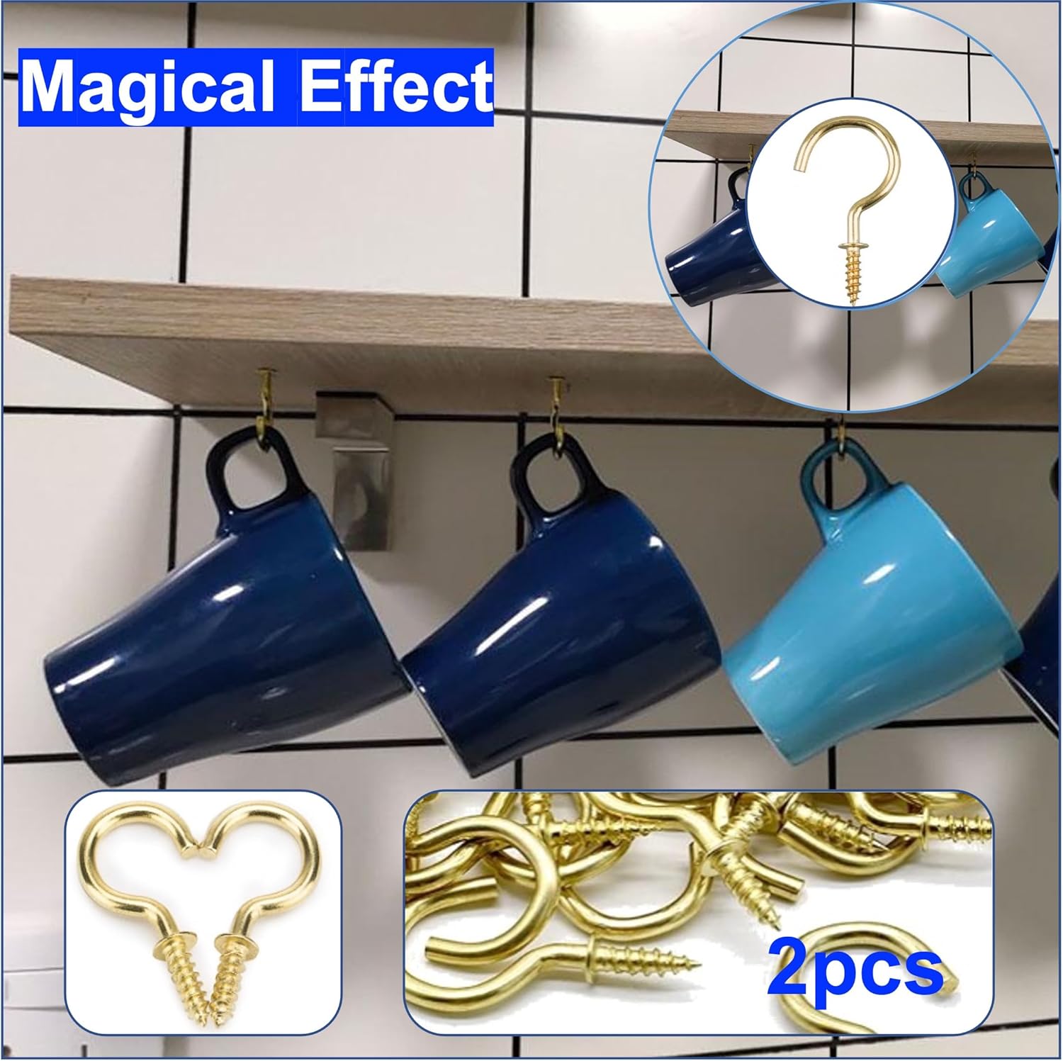 RQG Attic Pull Down Hook Kit - 60 Inch Steel Pole & Hook for Scissor Ladders (Four Modes), Cordless Attic Door Release System with Solid Antique Brass Handle,Used for Pulling Down Attic Ladders