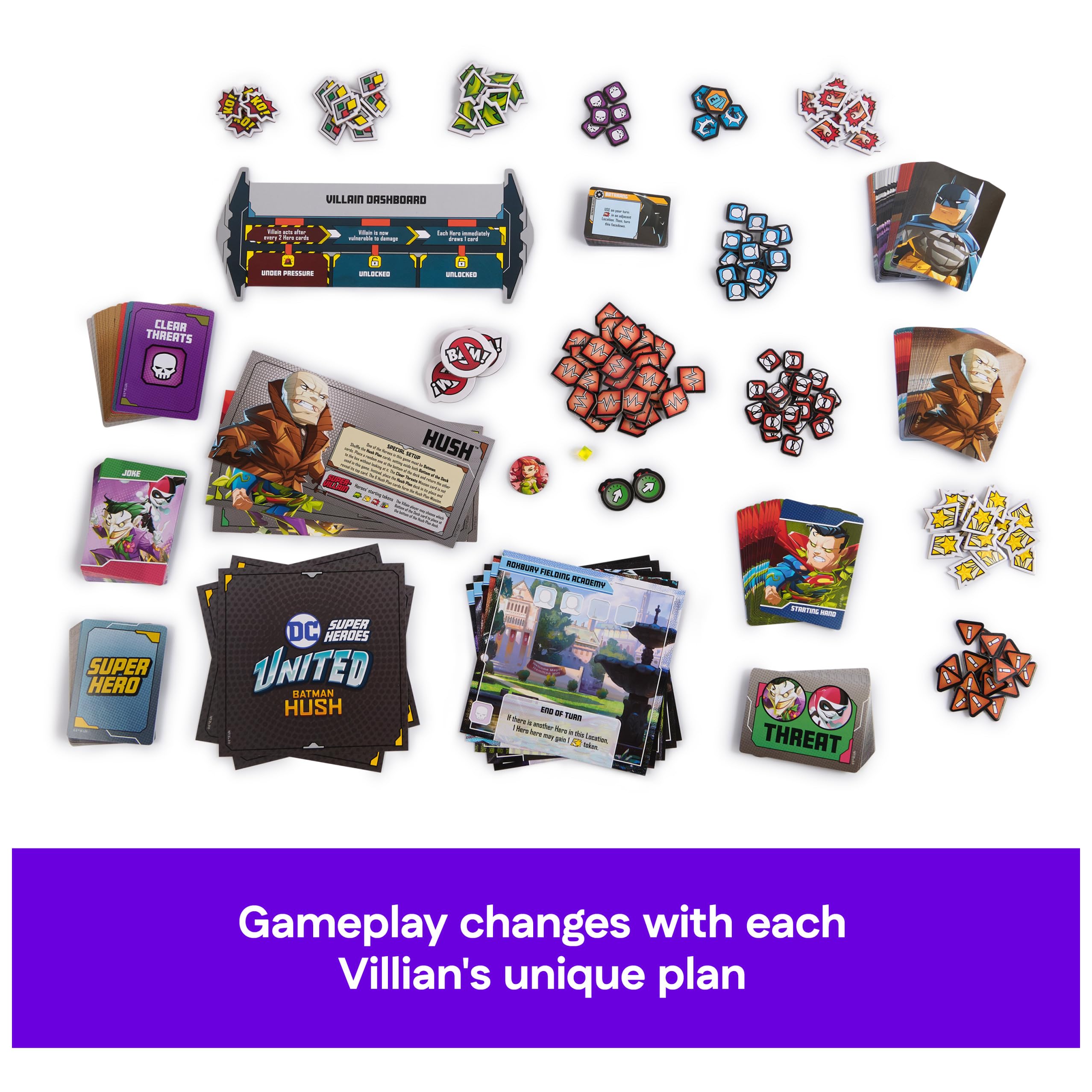 Spin Master Games, DC United Super Heroes Batman Hush, kooperacyjna strategiczna gra karciana dla nastolatków i dorosłych, miniatury kolekcjonerskie, 1-5 graczy, wypełniacz pończoch, pomysły na