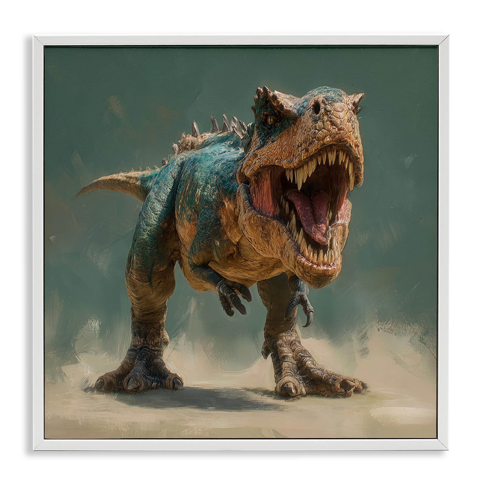 'Roaring T-Rex in Green'| Framed Giclee Art