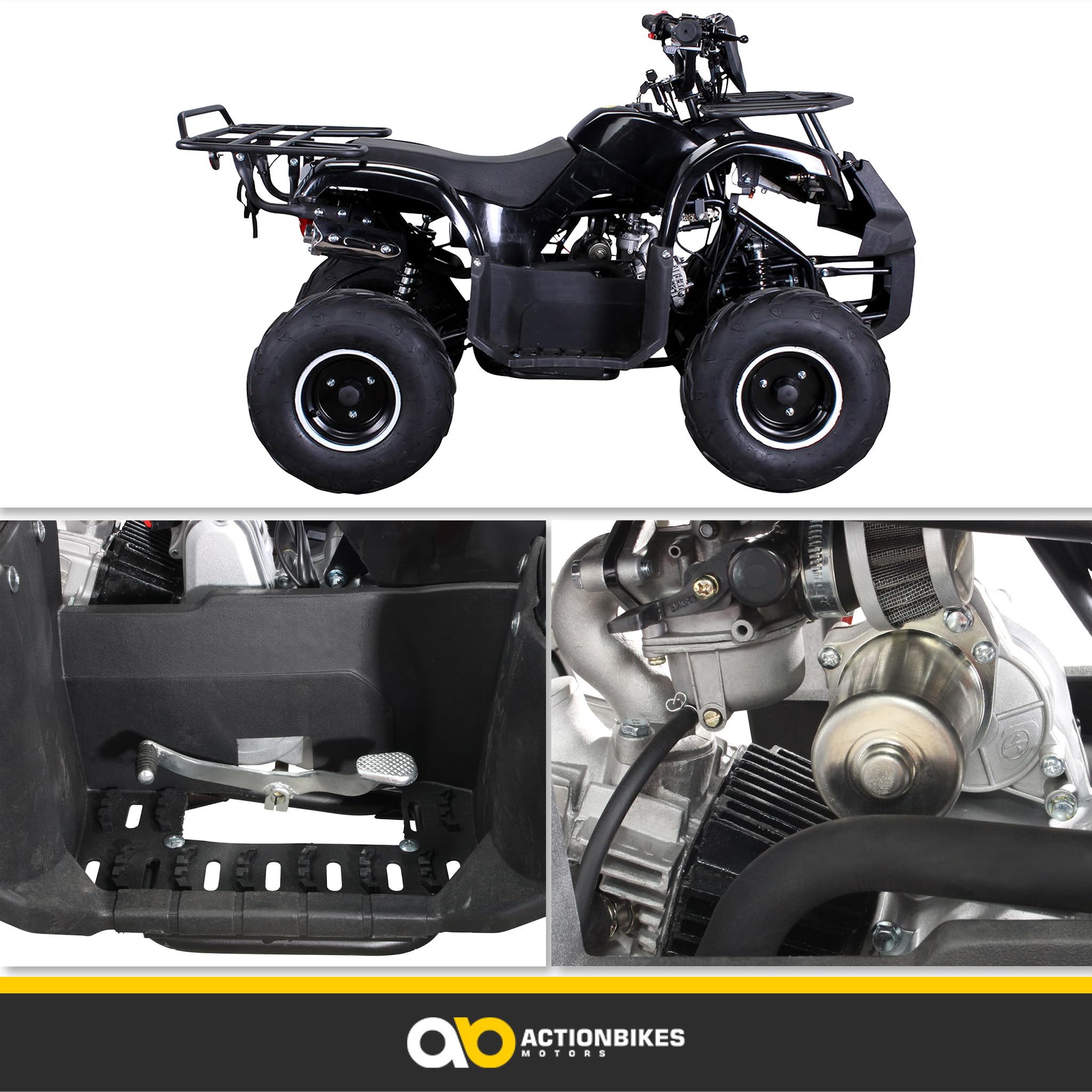 Actionbikes Motors Quad ATV S-8 Farmer 125 cc | 4-Takt 125ccm Motor bis 𝟓𝟎 km/h - Pocket Quad - Miniquad - Benzinquad - Benzin Quads - Fahrzeug für Jugendliche (Schwarz)