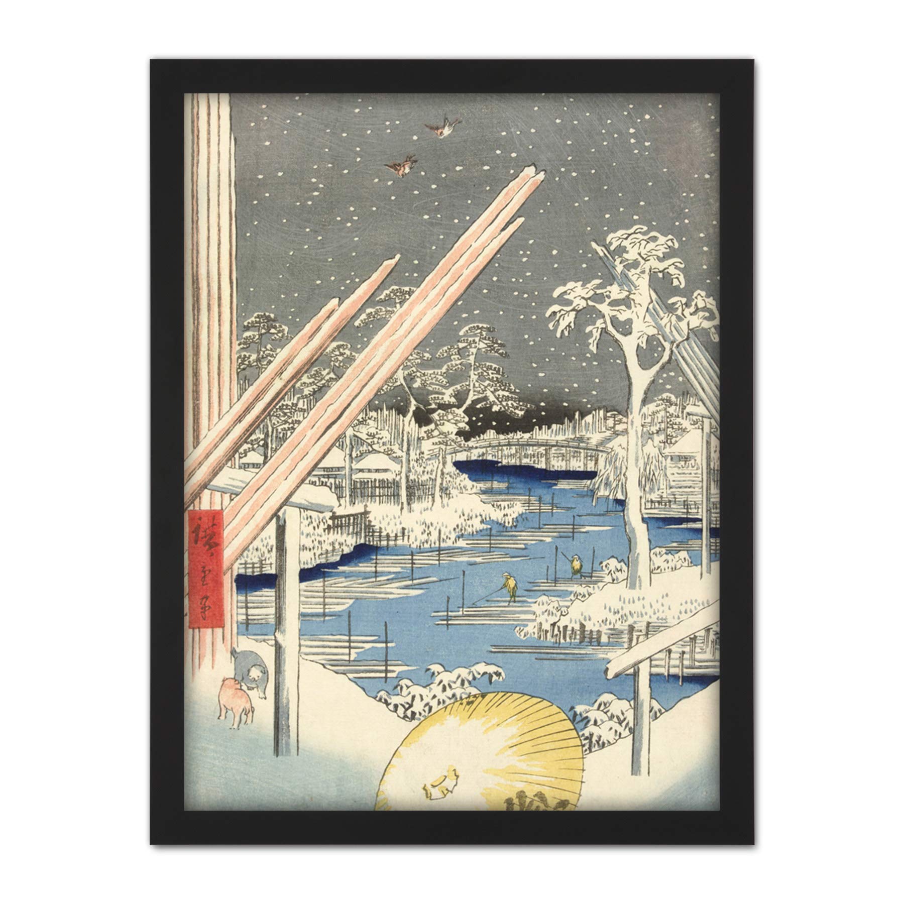 Artery8 Hiroshige Winter In Fukagawa Snowing Japan Artwork Framed Wall Art Print 18X24 Inch
