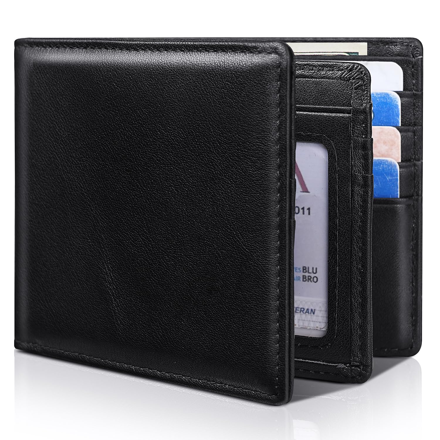 Artpaxy Mens Wallet Bifold Genuine Leather RFID Blocking Wallet for Men with 1 ID Window 15 Card Holders 2 cash pockets 1 Gift Box