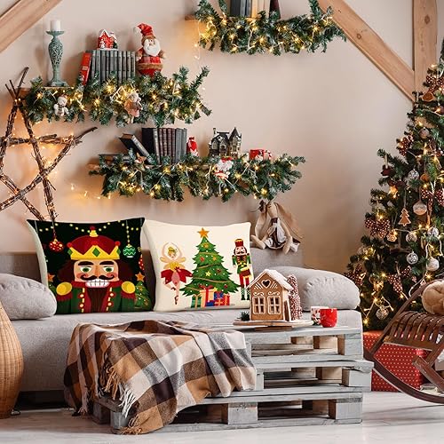 Miniatura 3 de Tatuo 6 fundas de almohada de cascanueces de Papá Noel de Navidad, decoración de cojín de Papá Noel, 18 x 18 pulgadas, decoración navideña para