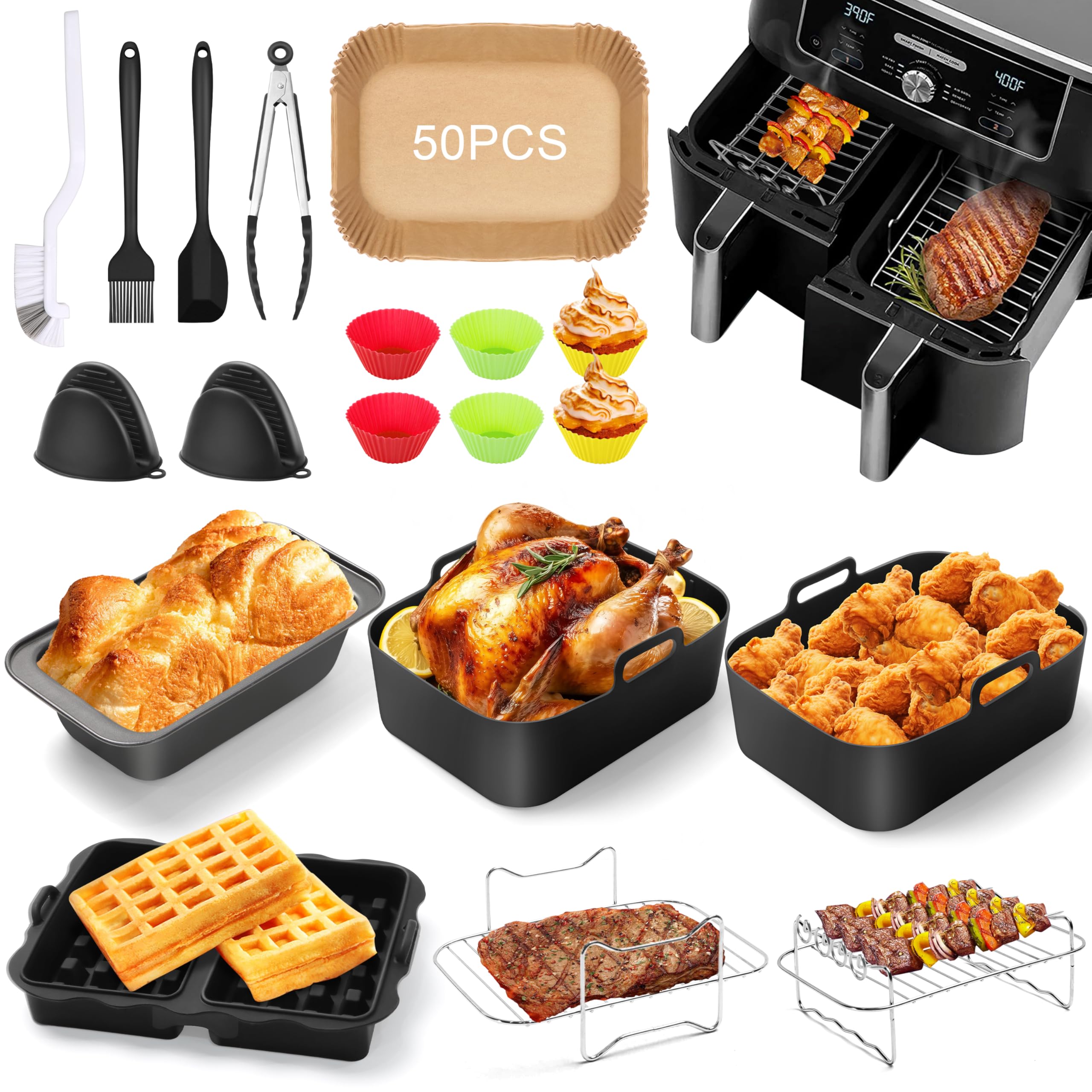 Moule silicone air fryer pour Ninja Foodi Dual Zone et paniers de 7,6L à 9,5L