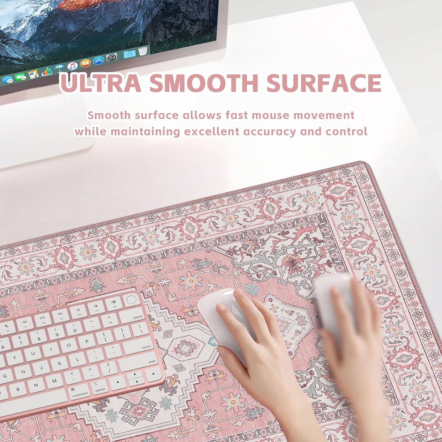 Baziabbo Pink Desk Mat,XXL Extended Large Mouse Pad,Gaming Mousepad with Stitched Edge,Non-Slip Rubber Base Keyboard Desk Pad for Home Office Study Game (Pink) - Image 5