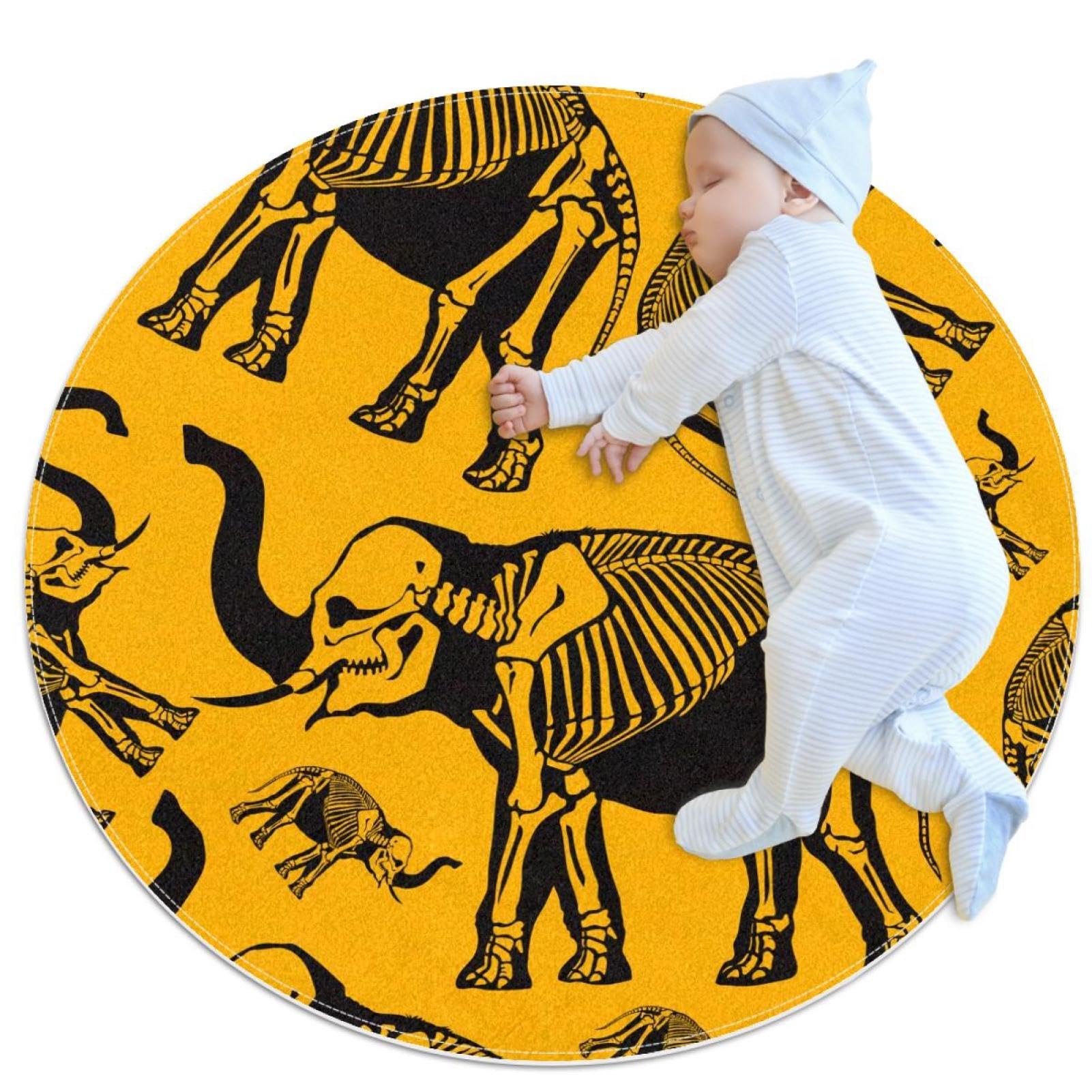 Tapis de salle de bain rond 1m squelette éléphant camomille chambre