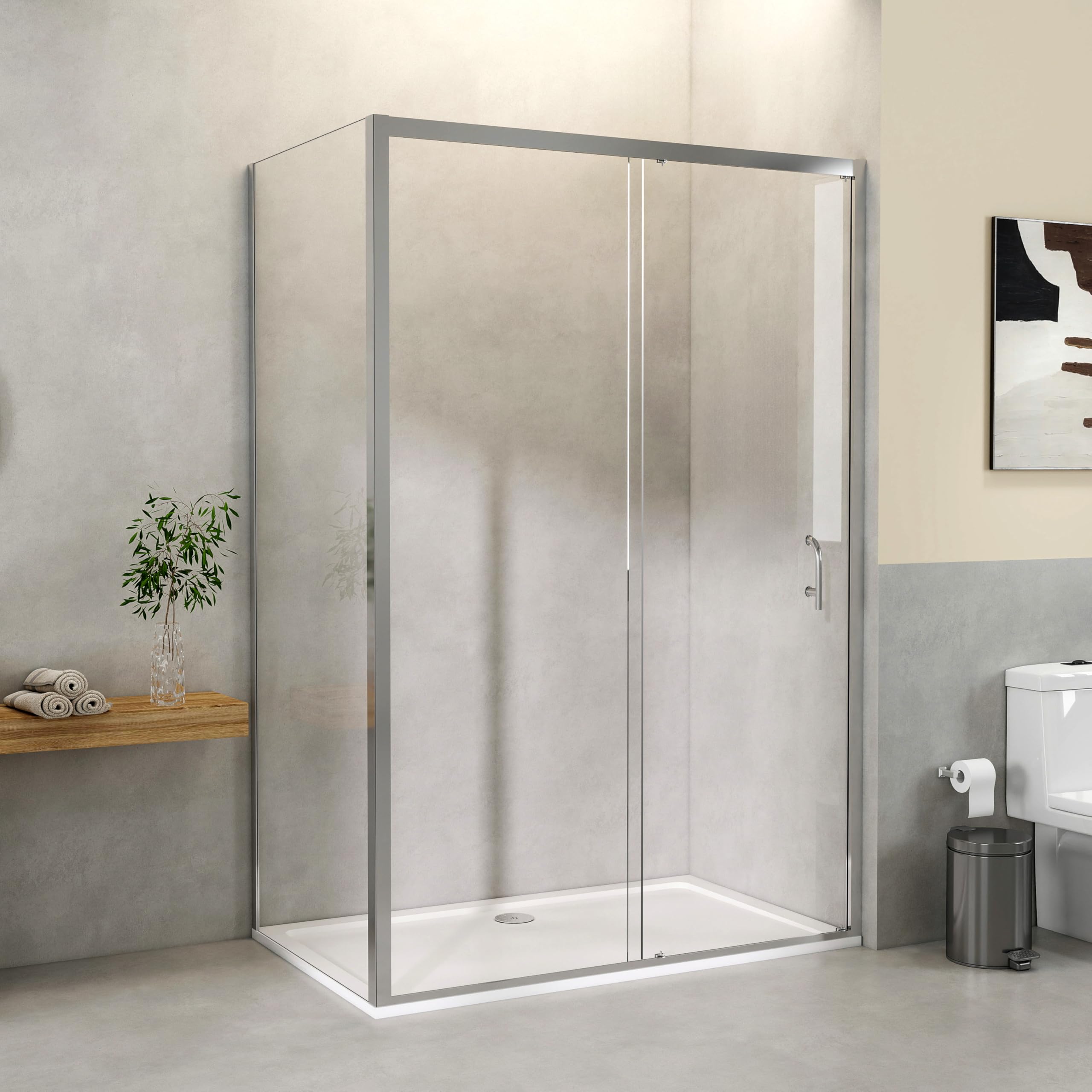Stech Homes Chrome 1000Mm Reversible Sliding Shower Enclosure Cubicles, 1000X800mm Shower Tray Included, 5Mm Toughened Glass Screen, Wet Room Bathroom Cubicle, Smooth Sliding Door, Shower Cubicle With Tray(Chrome)