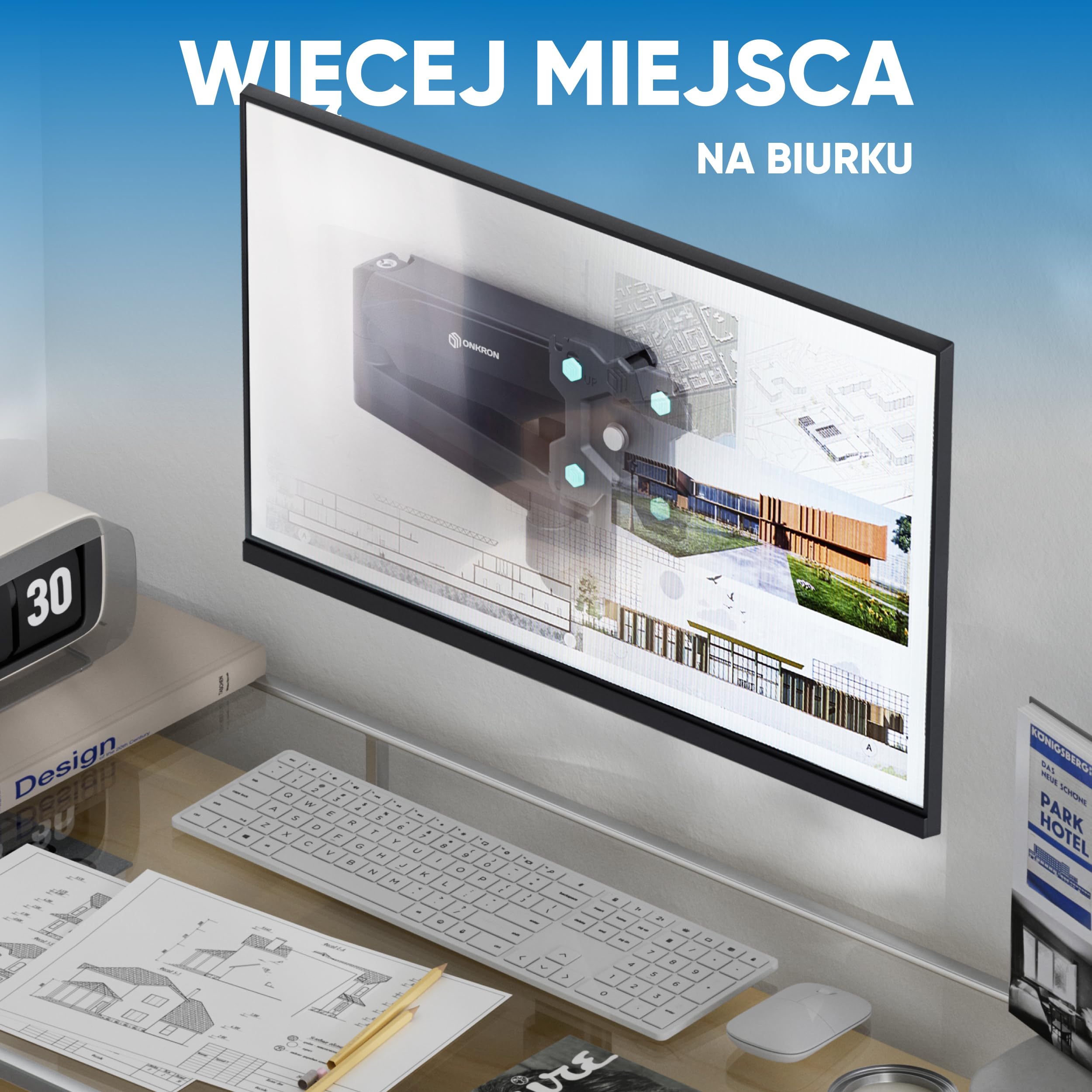 ONKRON Uchwyt monitora i telewizora ściennego (obrotowy, przechylany, rozszerzalny) Ramię monitora ściennego do ekranów 13-32 cali z wiosną gazową VESA 75 x 75-100 x 100 mm i waga maks. 8 kg - G150