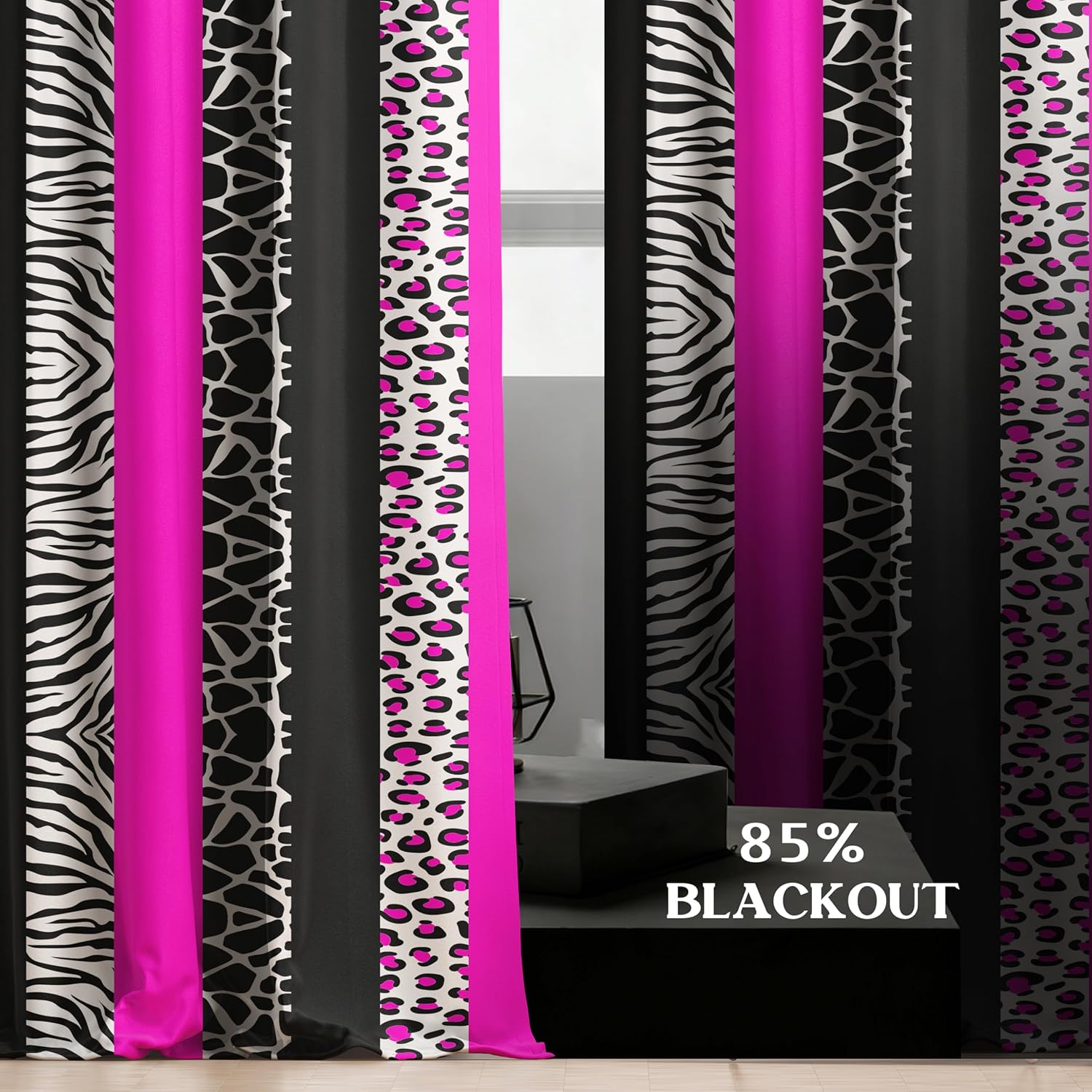 Animal Print Curtains Hot Pink Cheetah Zebra Giraffe Leopard Print Striped Blackout Curtain for Bedroom Living Room Grommet Window Drapes 2 Panels, 42x63 Inch