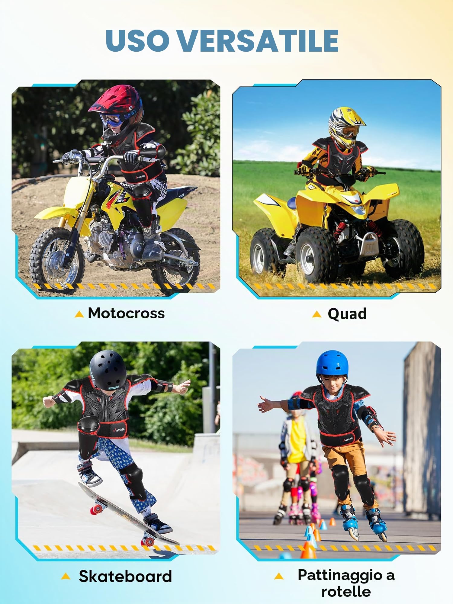 Armatura Moto per Bambini - JUSTDOLIFE Protettore Motocross a Guscio Spesso per Giovani Adolescenti con Protezioni per Ginocchia Gomiti Braccia e Spalle per Ciclismo Fuoristrada sci (Nero-Rosso)