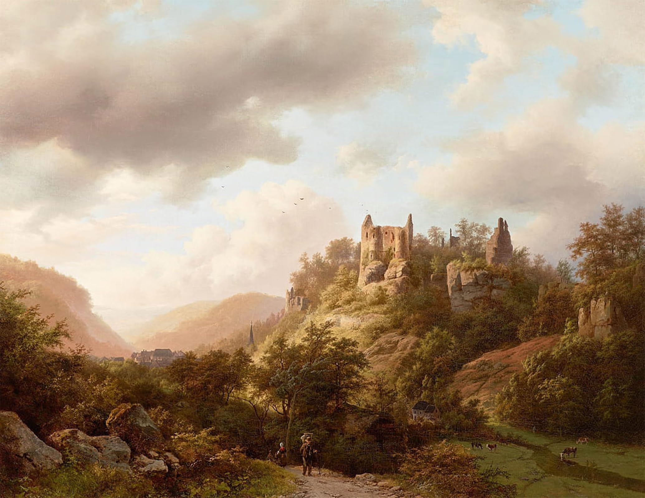 POSTERIIk Famous Modern Artwork Art Mural View of Larochette Castle by Barend Cornelis Koekkoek Oil Paintings Pictures for Home Decor 60x90cm