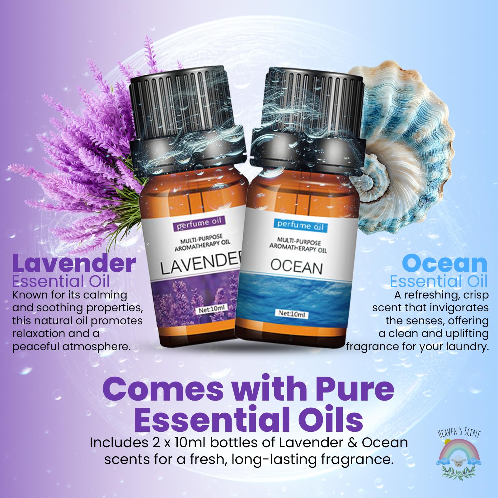 Heaven's Scent Bolas secadoras de lana con aceites esenciales, reutilizables, orgánicas, hechas a mano e hipoalergénicas, tamaño XL, ecológico, suavizante de telas natural, aceite de océano y lavanda