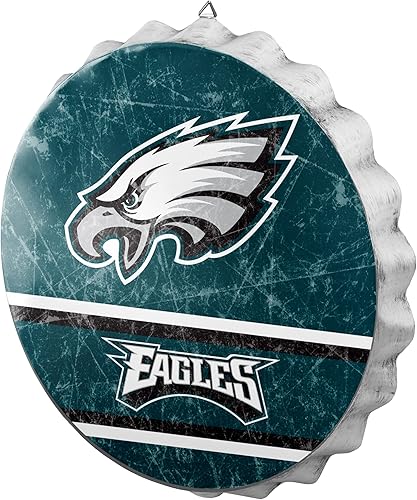 Vista 100 de Cartel de pared de Los Angeles Rams de 13 pulgadas con tapa de botella envejecida, edición limitada, de FOCO Rams, representa a la NFL y muestra tu