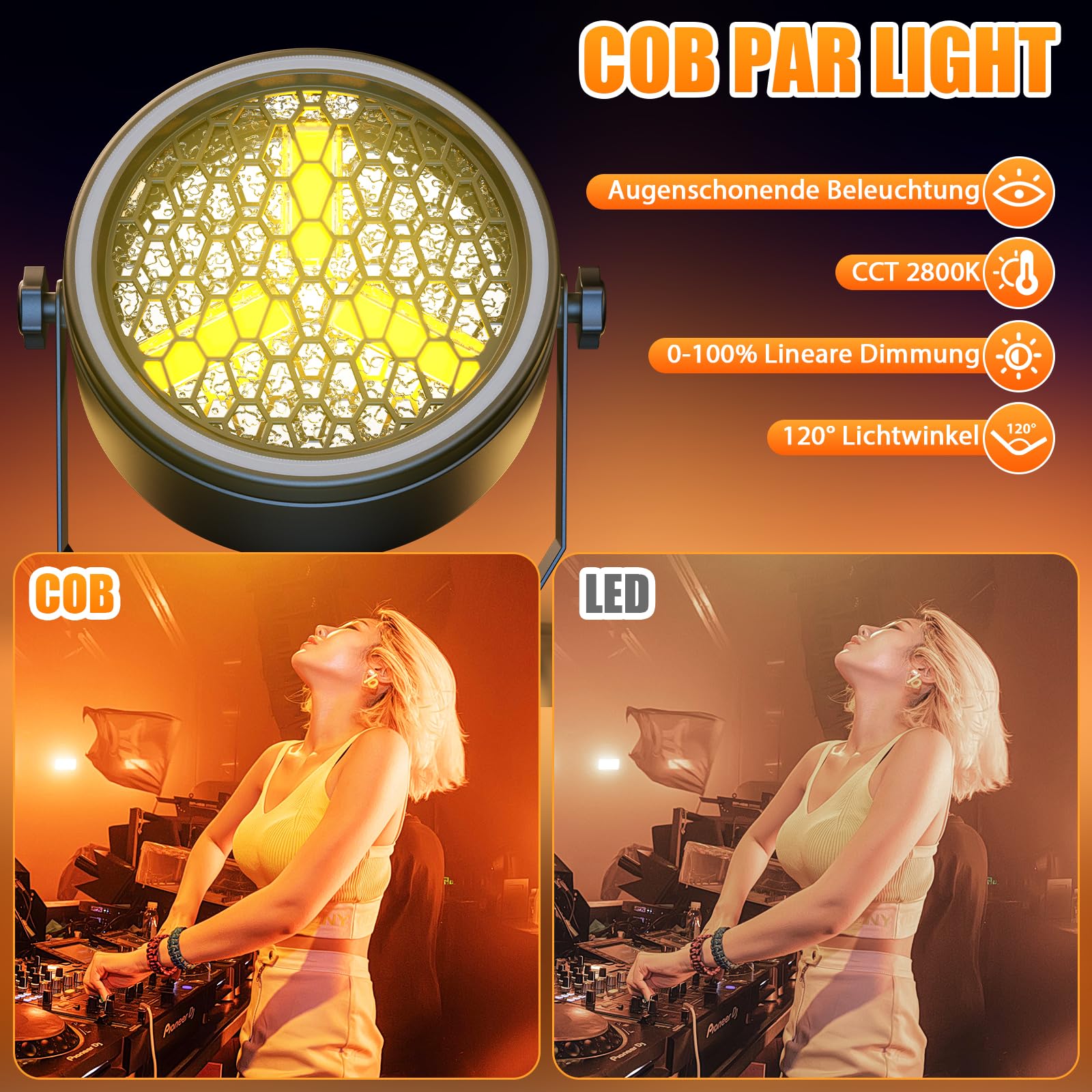 3 x 30W COB Par, DMX LED Bühnenlicht mit 30 Lichteffekten, Soundaktivierte Discolicht für Party, Hochzeit, Club, DJ, Bühne, Konferenzen