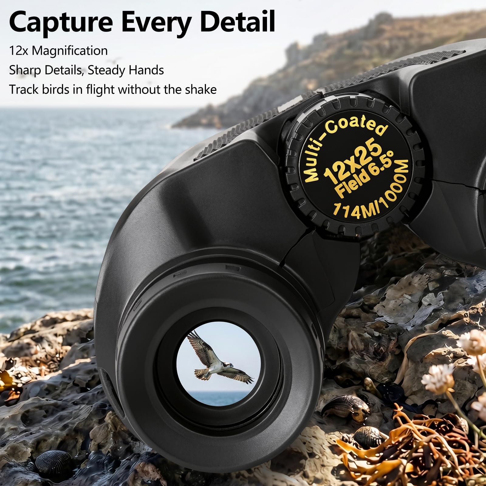 Binocolo per Adulti e Bambini, Compatto Binocolo 12x25 HD, Portatile, Pieghevole, Con Borsa Portaoggetti, Mini Bino-colo per Birdwatching, Teatro e Concerti, Caccia e Giochi Sportivi