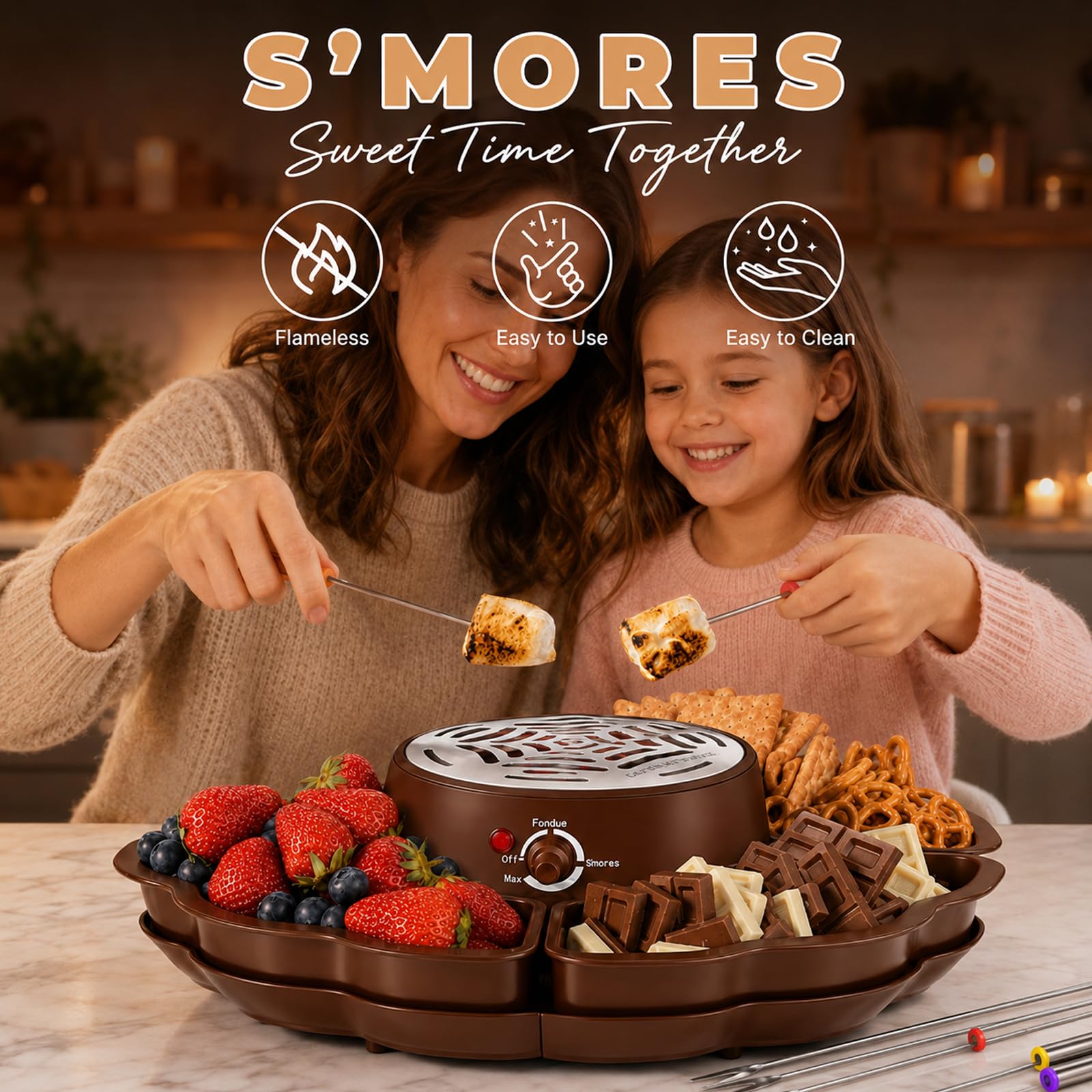 Set 2 en 1 de S'Mores y Fondue de Chocolate con 3 Niveles de Calor