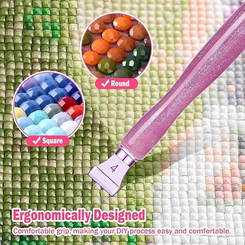 Miniatura 9 de Snewvie Juego de herramientas de accesorios de bolígrafo de pintura de diamante, 3 bolígrafos de arte de diamante con purpurina y 12 puntas de rosca