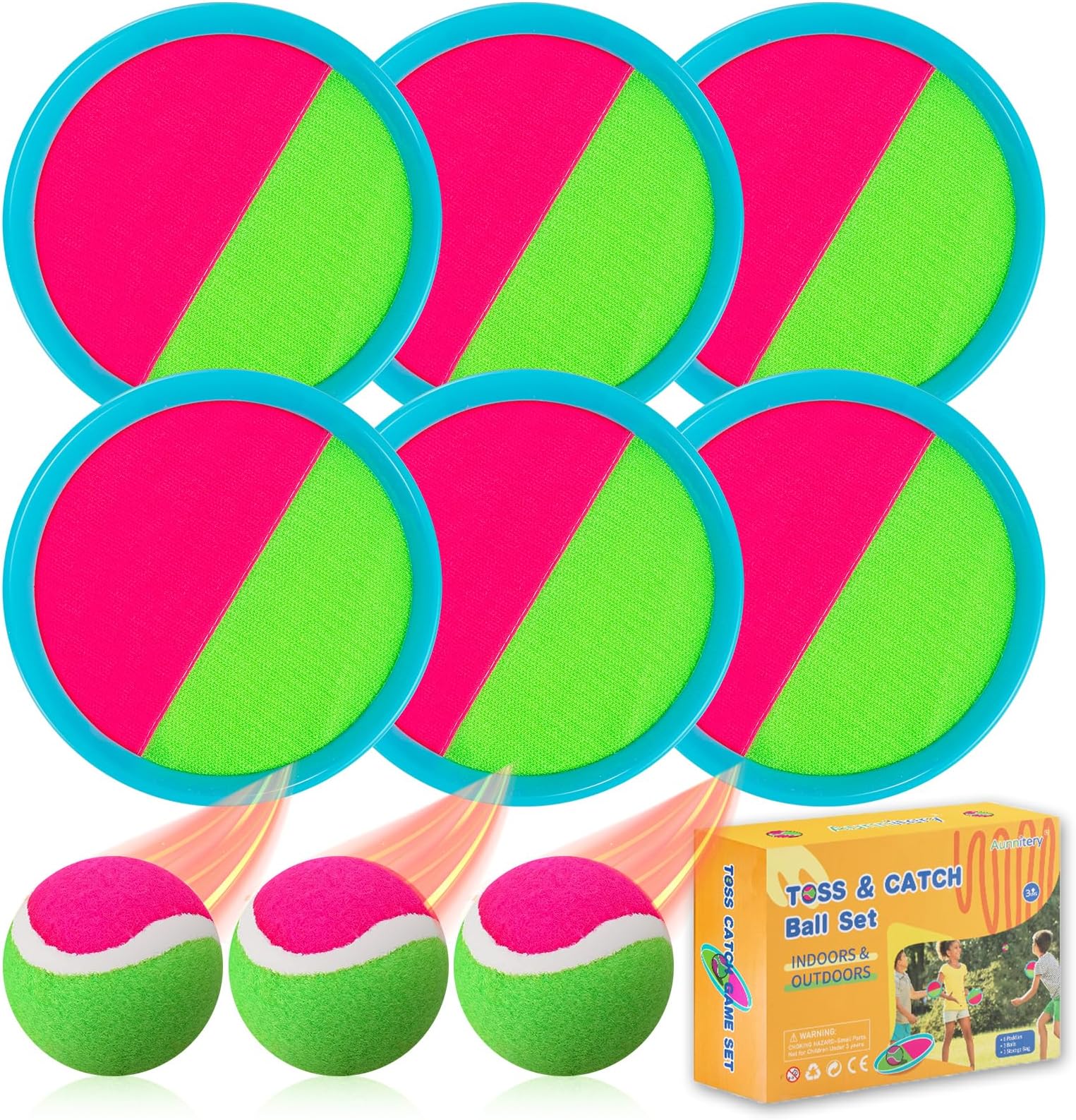 Outdoor Games, Toss and Ball Set with 6 Paddles and 3 Balls, Perfect Yard Games Outdoor Toys Games for Kids Ages 4-8 Easter Gifts for Kids/Adults/Family