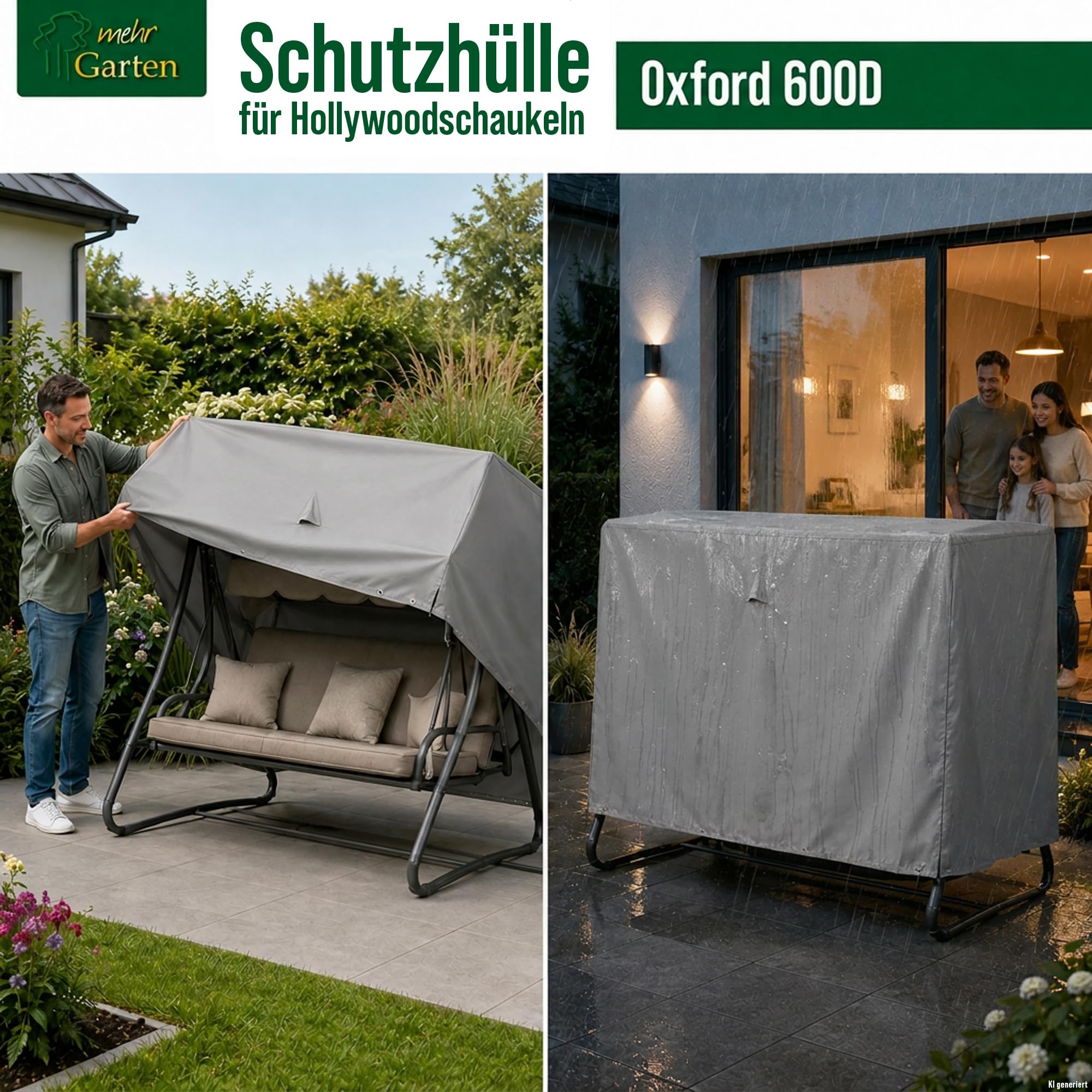 Hollywoodschaukel 3 Sitzer Abdeckung, 220x150x160 cm, grau, Oxford 600D Gewebe, Schutzhülle Hollywoodschaukel, wasserdicht, UV-beständig und wetterfest