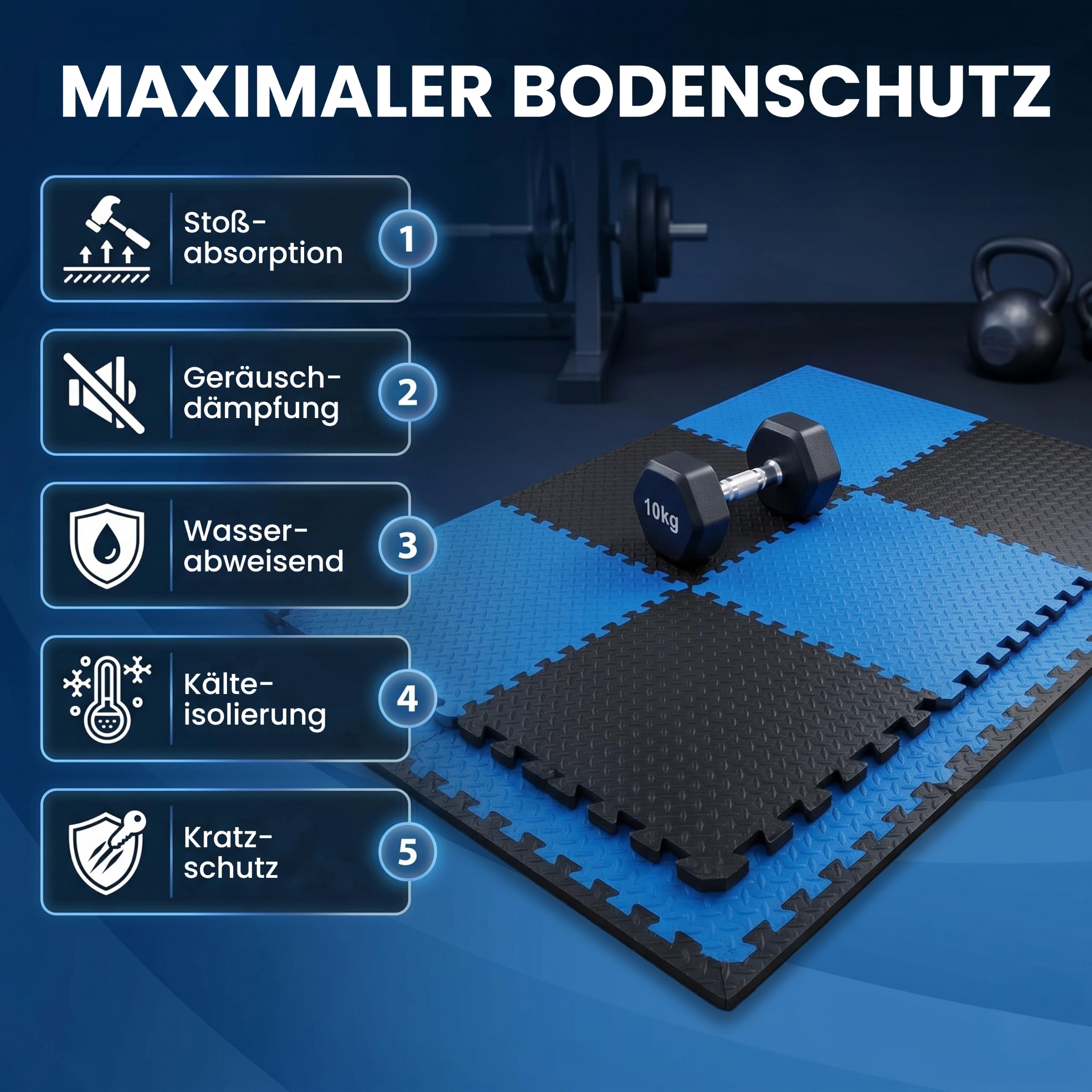 Fitem 63cm Puzzlematte 4,7m² rutschfest 12er Grau | Grau, 63 Cm - 12 Stück